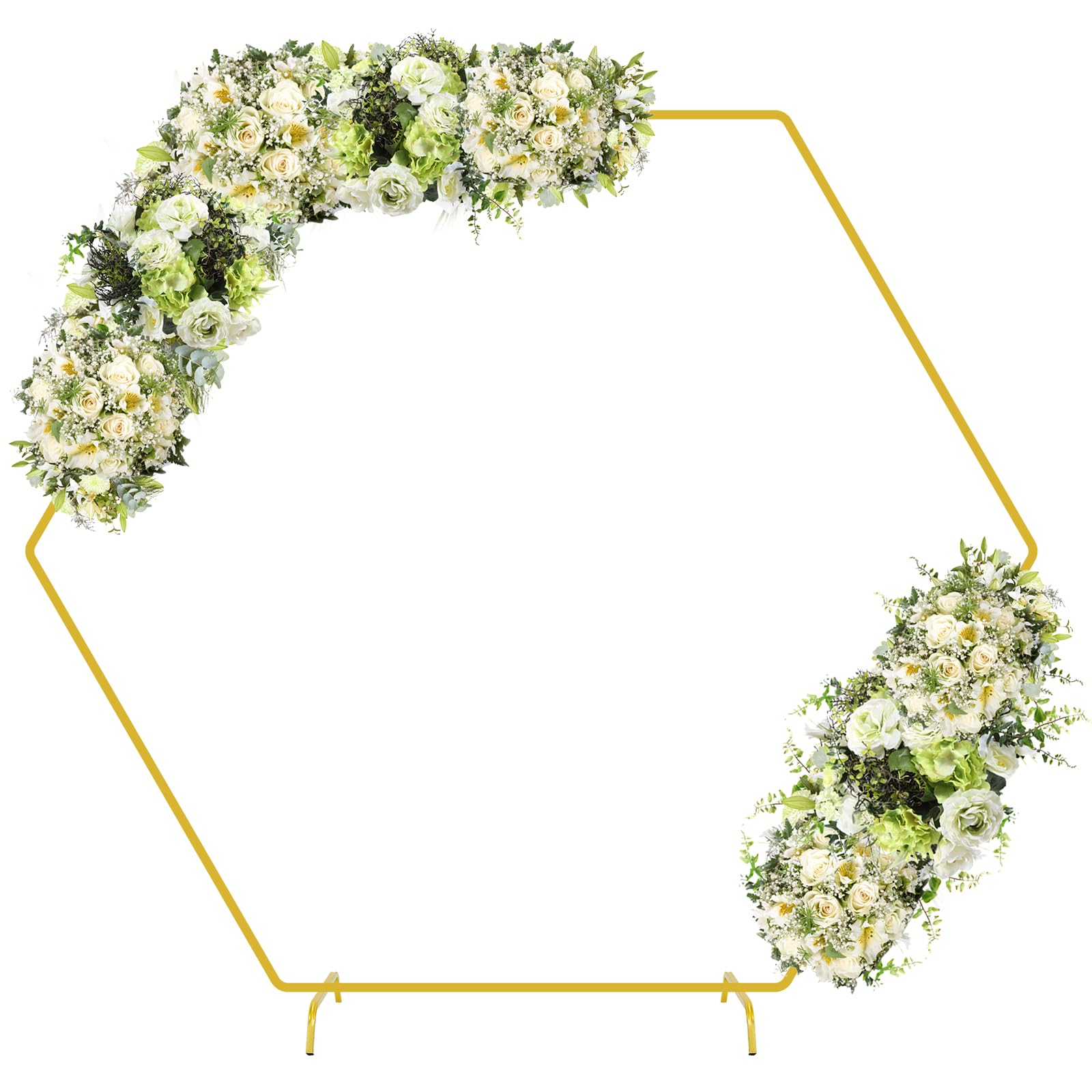 PINPON 7.2FT Hexagon Wedding Arch, Metal Arch Backdrop Stand for Wedding Party Decoration Graduation Anniversary Baby Shower Background, Indoor Outdoor Backdrop Frame Decoration(Golden)