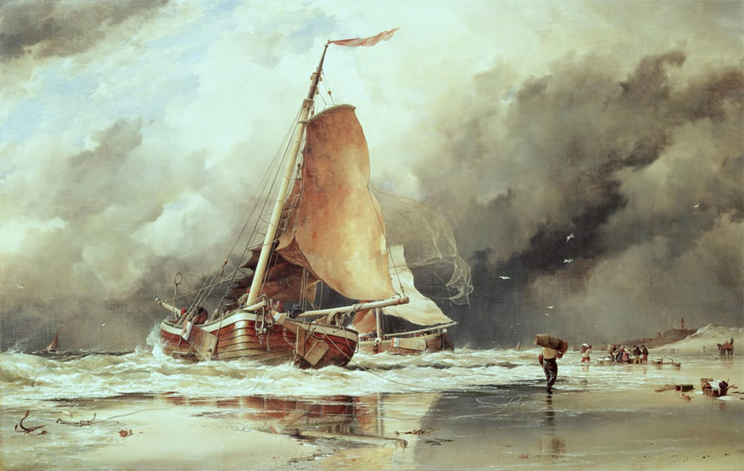 RZHRHJES Famous Painting Poster Art Canvas Print Retro Picture Seascape by Edward William Cooke Poster Wall Art for Home Decor 60x90cm