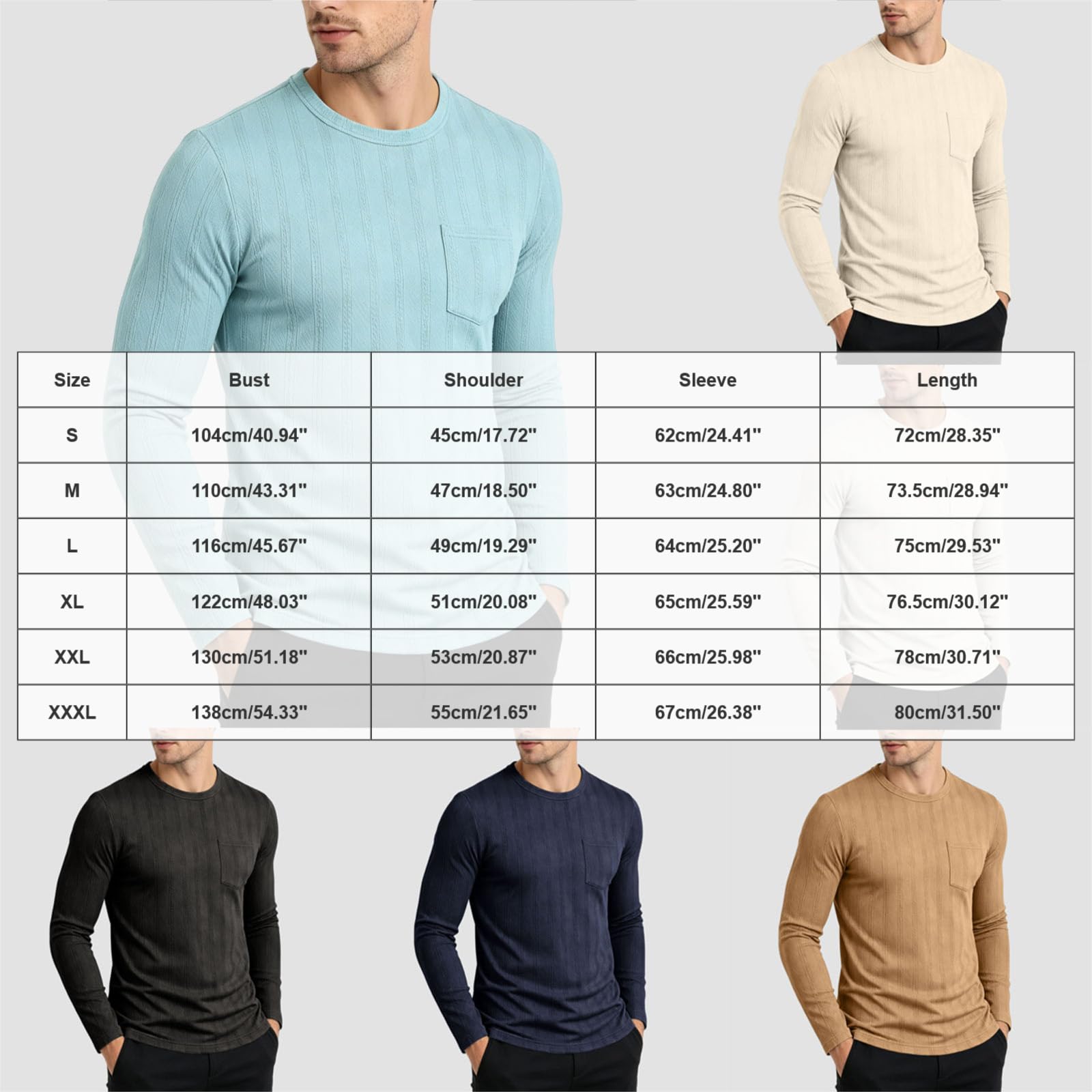 T-Shirt Homme Manches Longues col Rond avec Poche plaquée, Coton côtelé texturé de qualité, Coupe régulière ajustée et Respirante, idéal pour Un Usage Quotidien