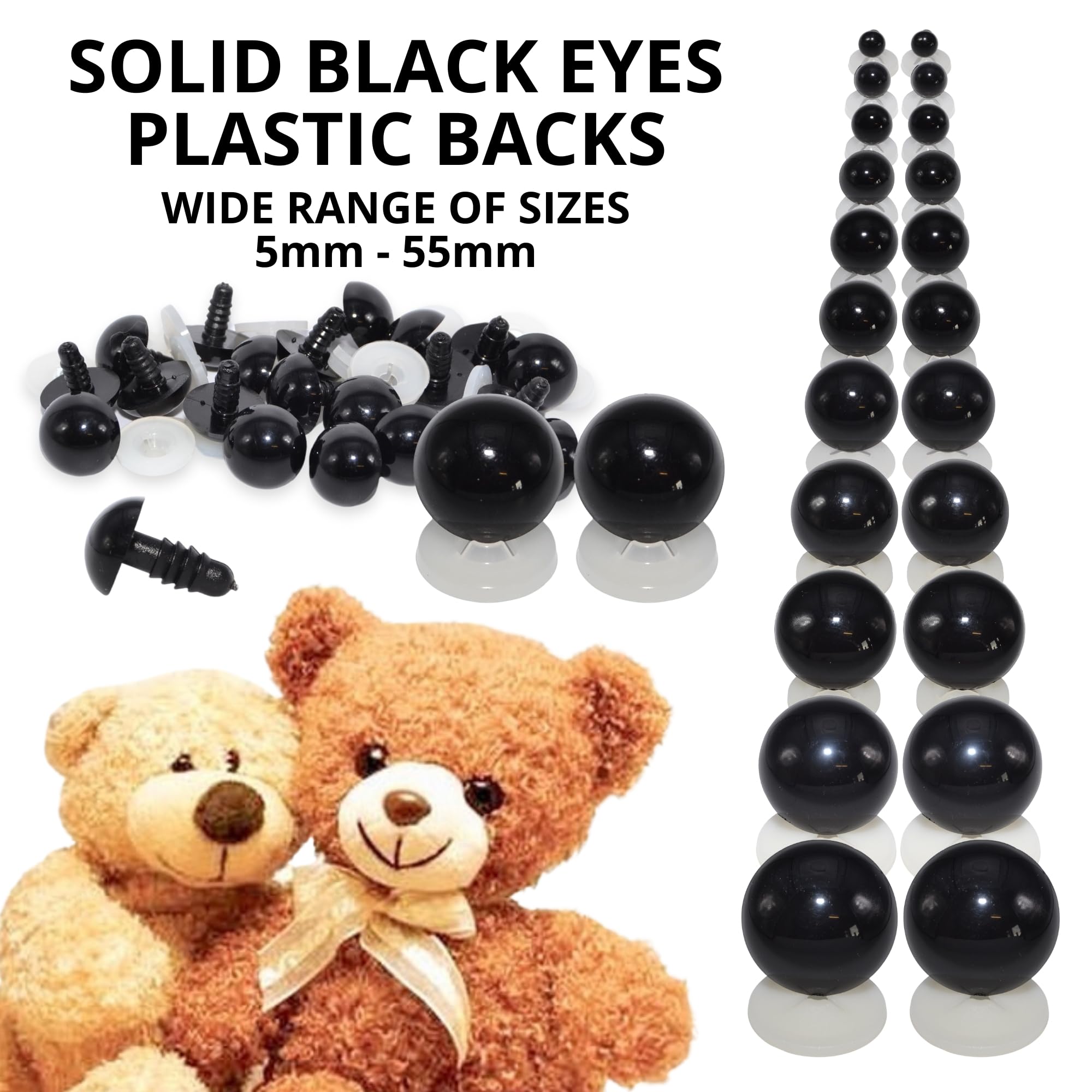 celloexpress 15mm Solid Black Eyes with Plastic Backs - Safety Eyes for Soft Toy or Teddy Bear Making - Pack of 25 works - Image 4