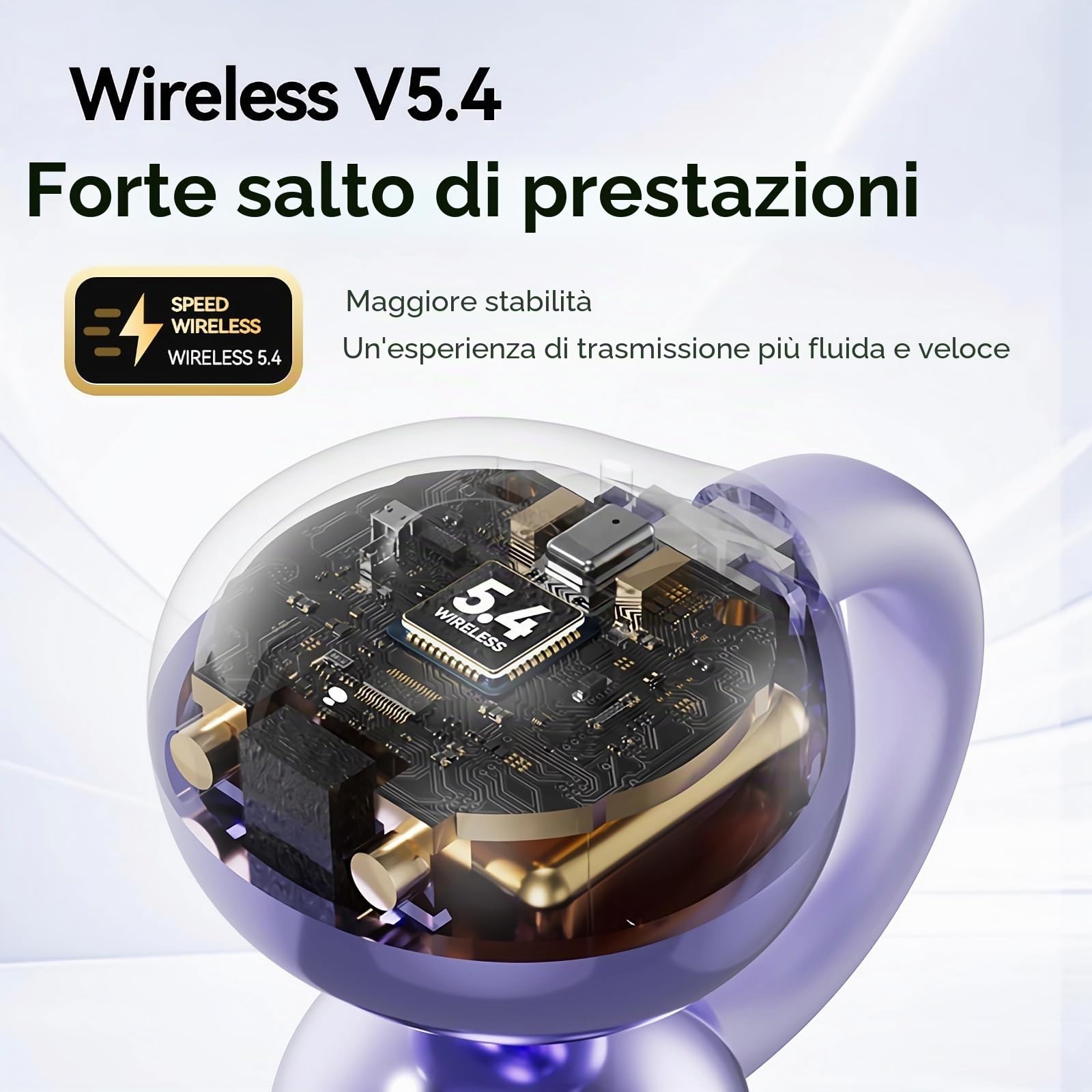 PTHTECHUS Cuffie Wireless, Sportivi Clip Aperta Cuffie Conduzione Ossea, Diaframmi 12mm ENC, Chiamate Cristalline, Auricolari Bluetooth 5.4 Compatibile iOS/Android, 30 ore di Riproduzione, Viola-b