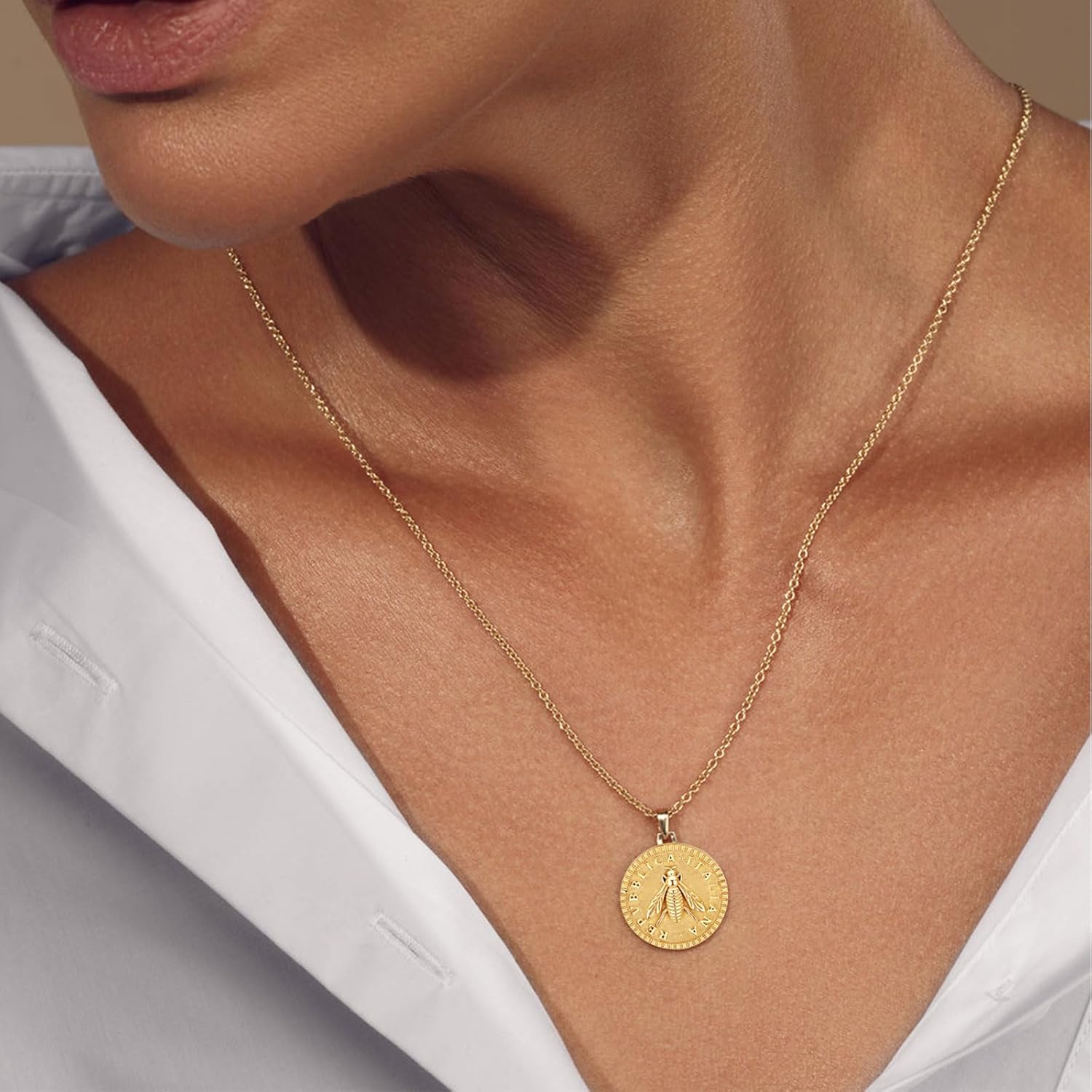 925 Sterling Silver 2 Lira Italian Bee Coin Necklace for Women Lire Pendant Birthday Anniversary Jewelry for Her Wife Mom Grandma