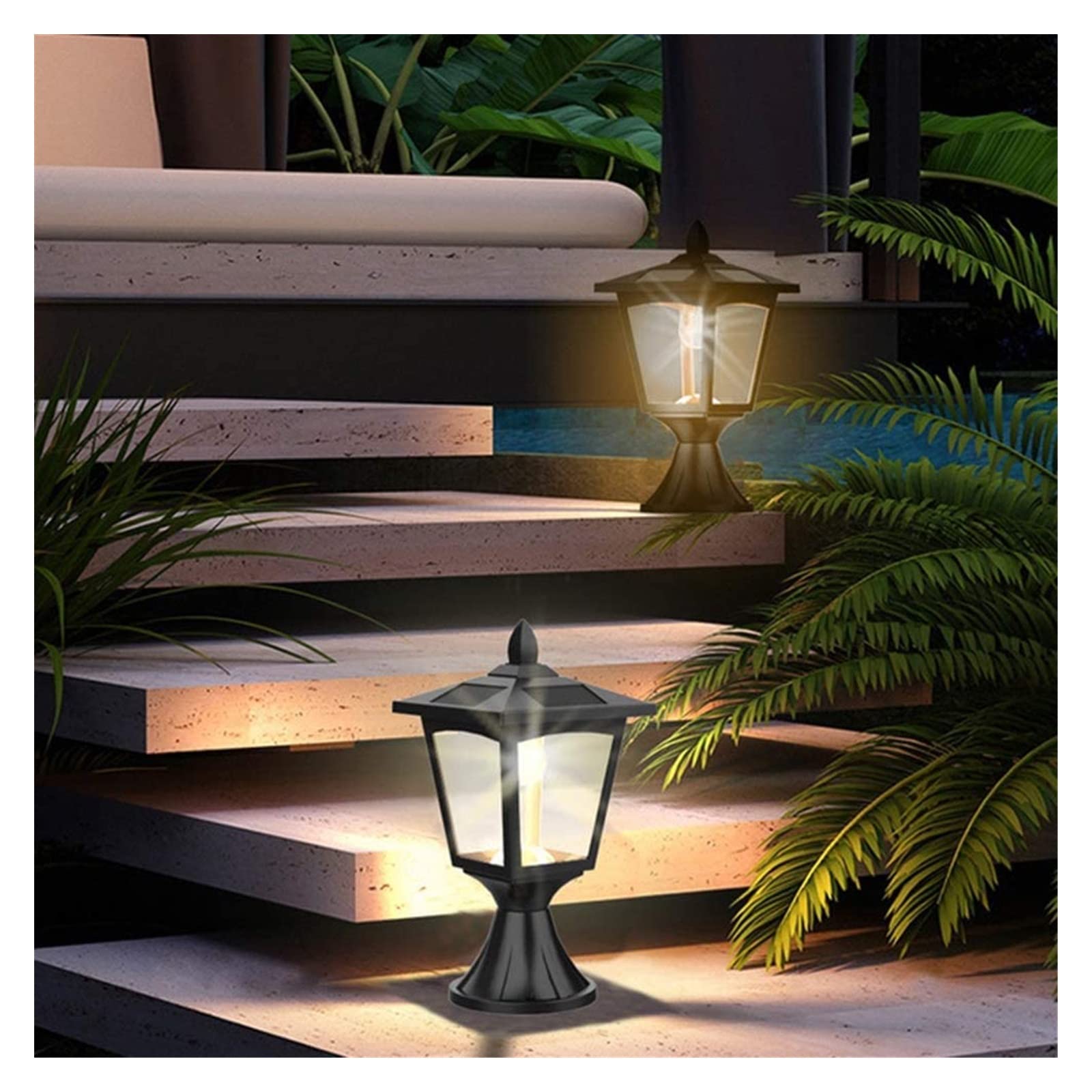 Lampada da cortile Luci a colonna solare Luce pressofusa per esterni Lampada da palo in alluminio impermeabile Luci da patio per villa Illuminazione da giardino Decorazione Evidenziare Lampada da