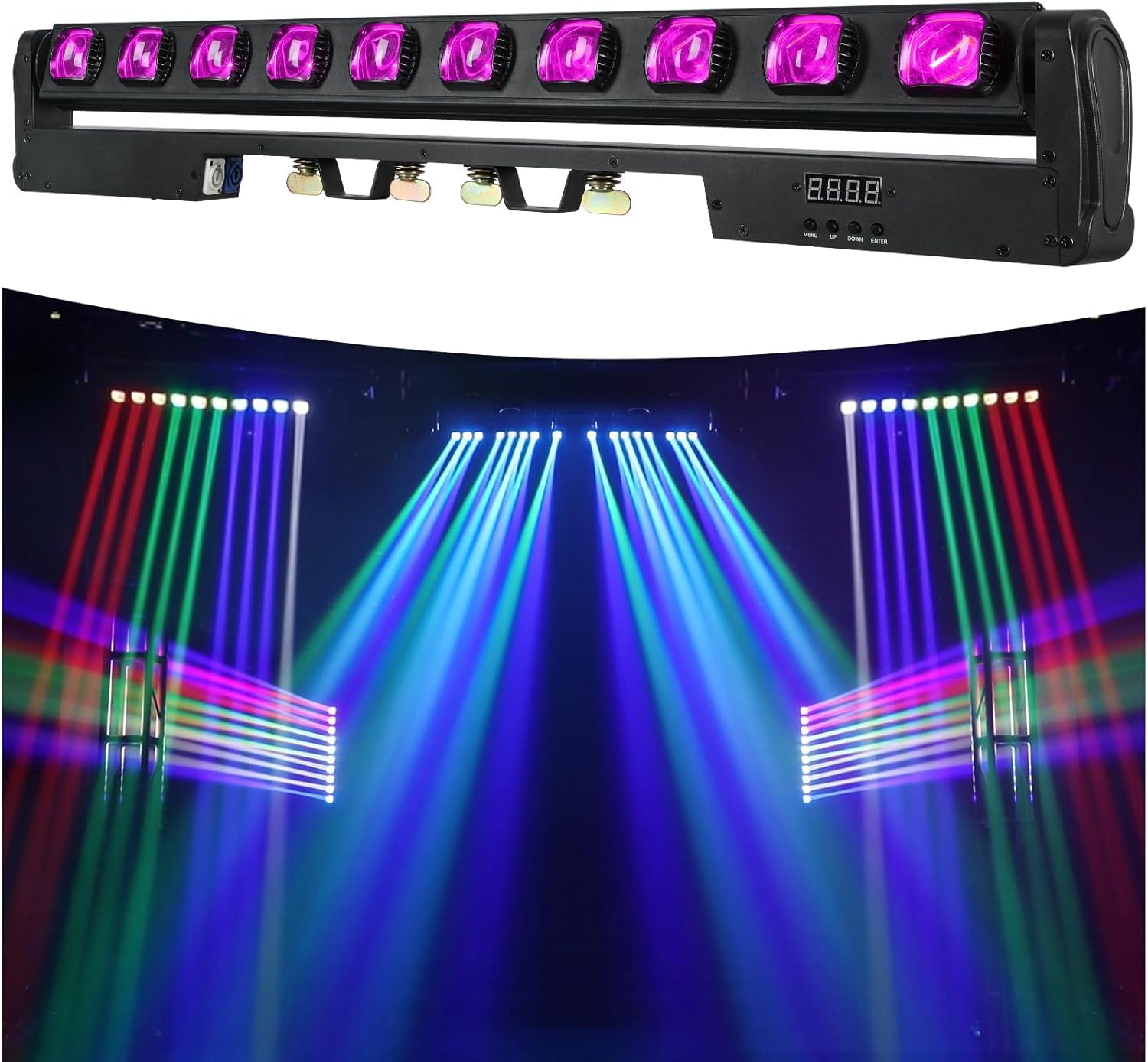 Betopper 10x15W Led Lyre Beam Barre RGBW Lumières de Scène, 4 en1 Wallwasher Stroboscope DMX512 et Son Activés Jeu de Lumiere DJ pour Disco Théâtre KTV Club Bar (1, 1P)