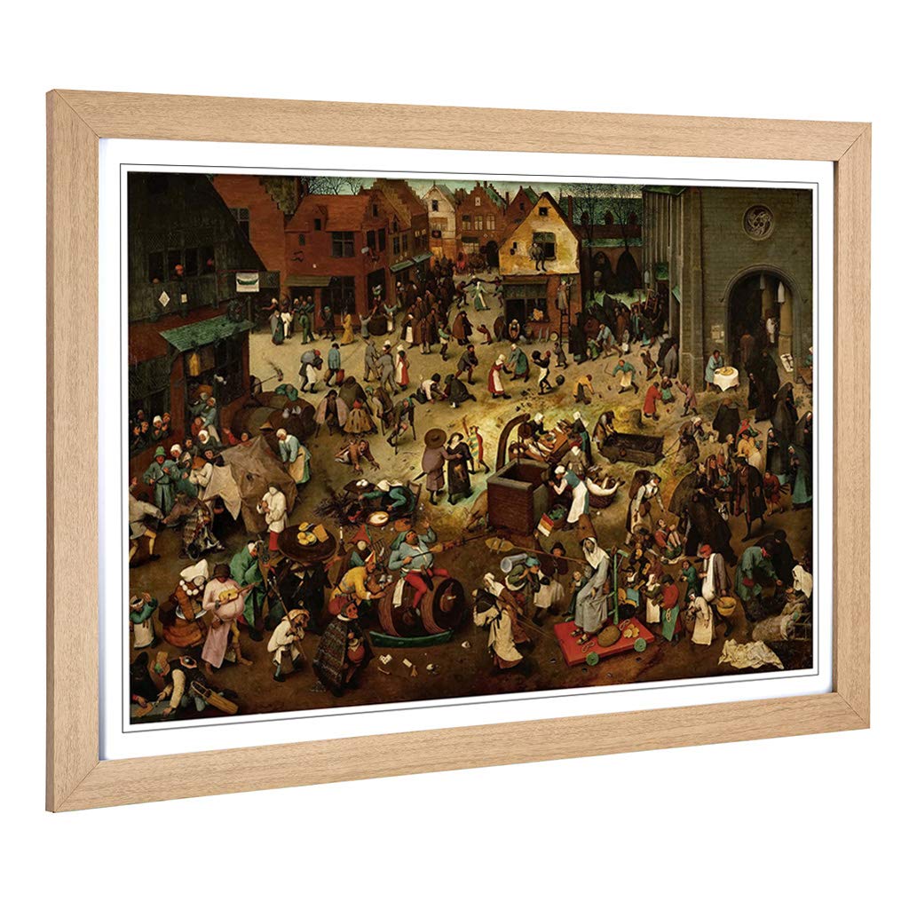 Big Box Art Framed Print of Pieter Bruegel The Elder The Fight Between Carnival and Lent Design | Wall Art Picture| Home Decor for Living Room, Bedroom, Office, Oak, A2 / 24.5x18 Inch / 62x45cm