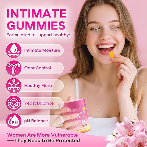 Miniatura 4 de Gomitas probióticas de olmo resbaladizo para mujer, gomitas probióticas femeninas jugosas para equilibrio del pH y apoyos inmunológicos, sabor a