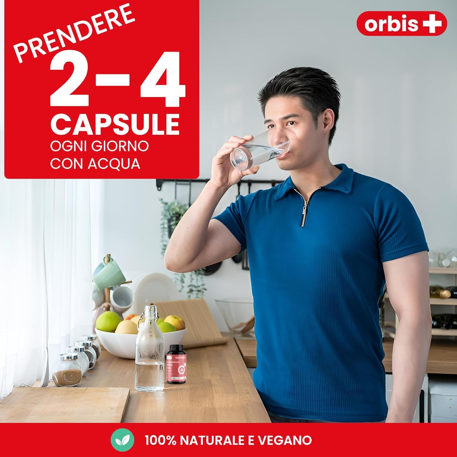 ORBIS TESTOWIT Integratore Naturale per Uomini | Supplemento per la Regolazione Ormonale con Muira Puama, Maca e Ashwagandha | aumenta la vitalità naturale | Forza & Energia Uomo | 120 Capsule
