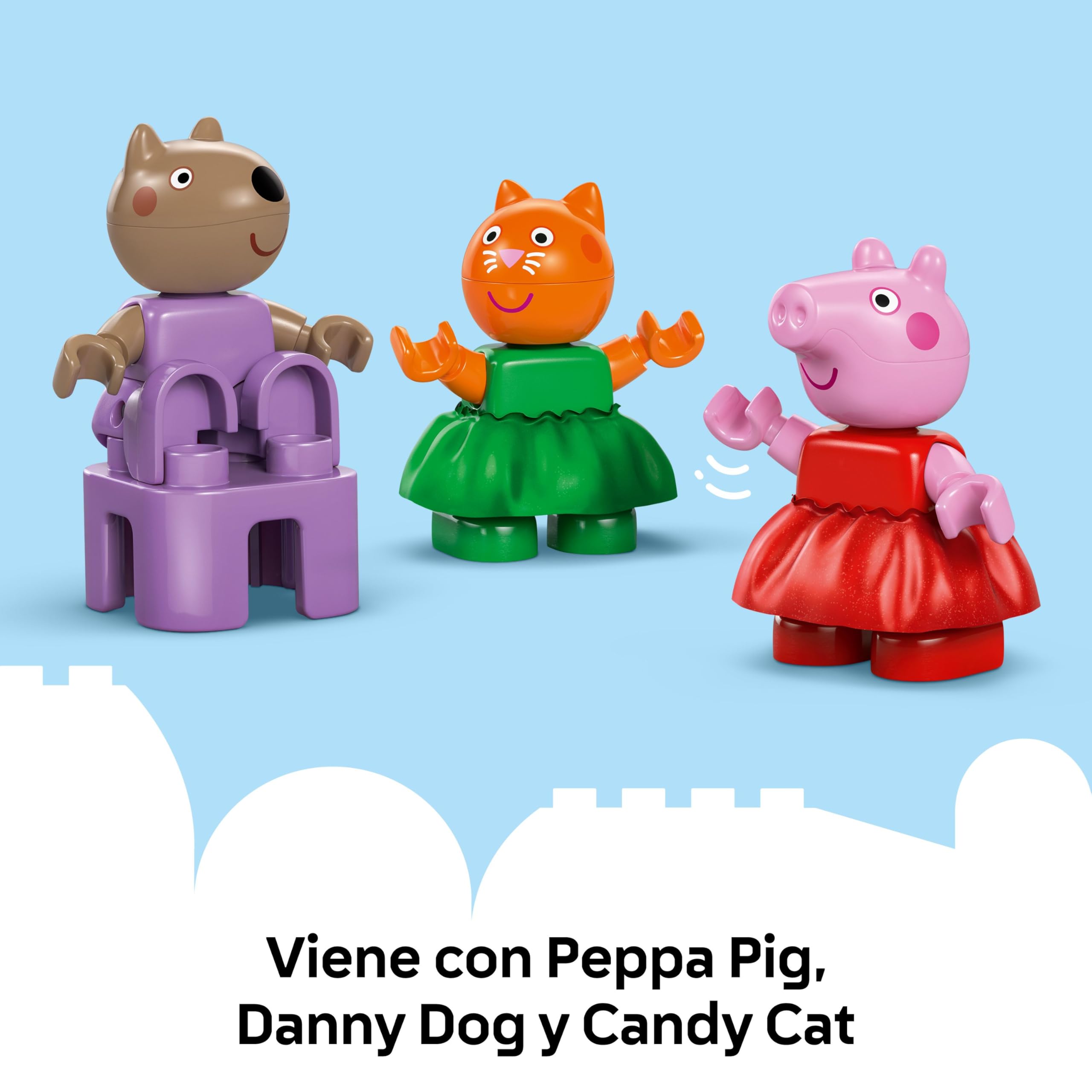 LEGO Duplo Peppa Pig Feria - Juegos para la Motricidad Fina para Niñas y Niños de 2+ Años - Parque de Atracciones con Noria y Tobogán de Juguete y 3 Figuras Inc. Danny Dog y Candy Cat 10453