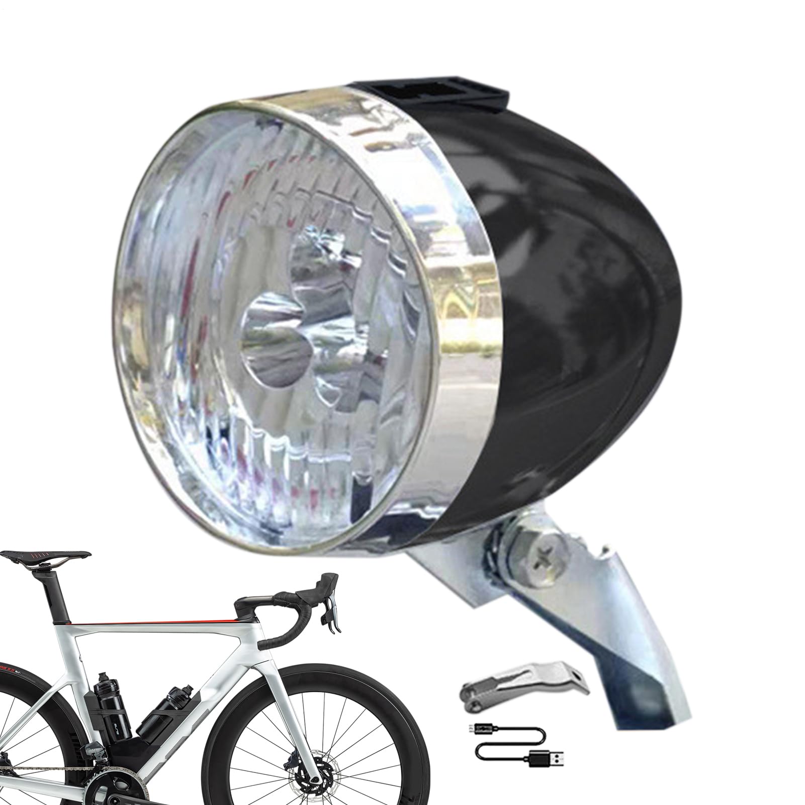 Luce Per Bicicletta, Ricaricabile Tramite USB, Luci Bici Kit, Luci Bicicletta LED LED Bici Super Luminoso Faro Ricaricabile USB Con 3 Lampadine A Per Guida Notturna