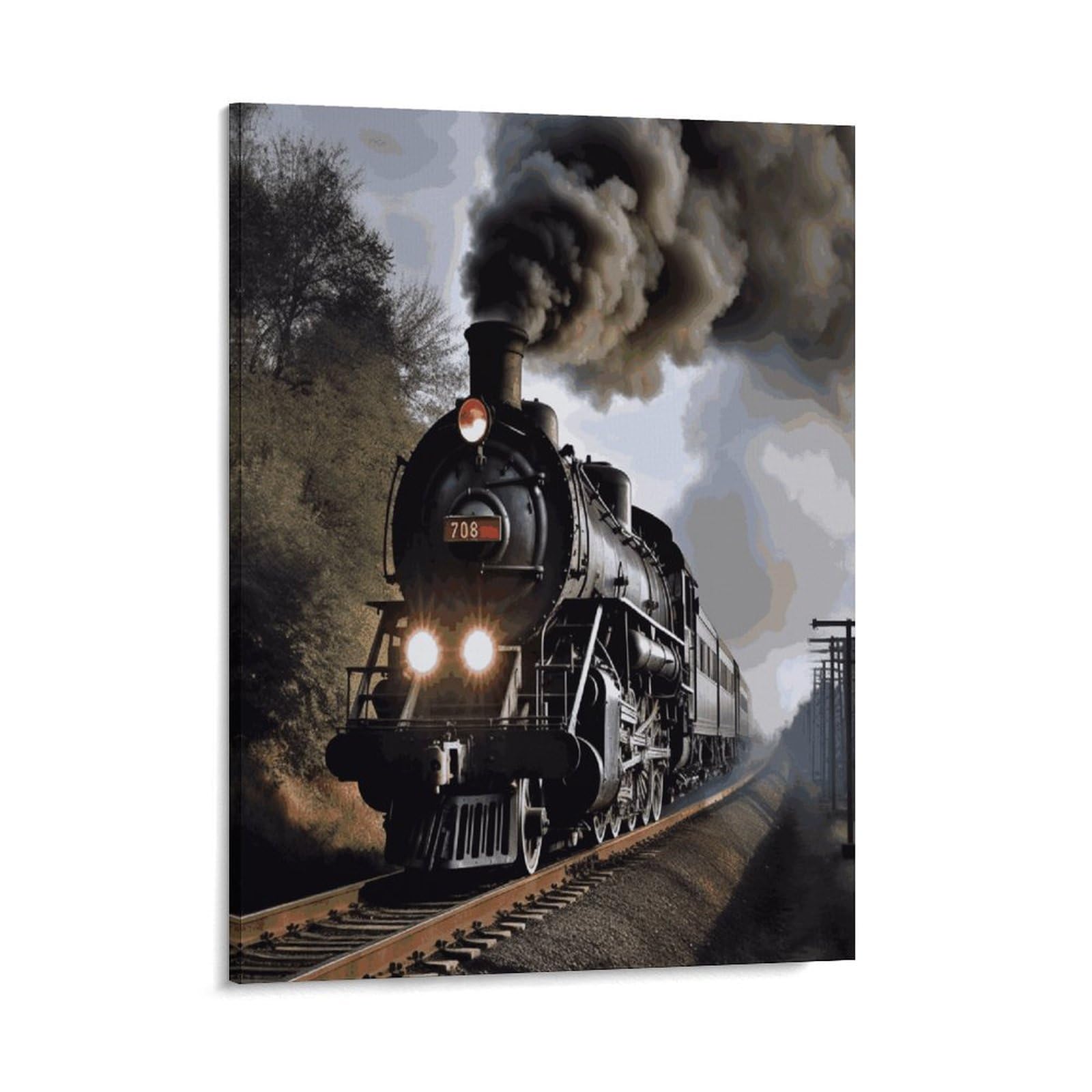Adfgyerh Style Steam Train Wall Art Framed,Canvas Prints Ready To Hang Home Decor,Canvas Wall Art For Living Room Hallway Office Wall Decor 08X10inch(20X25cm)