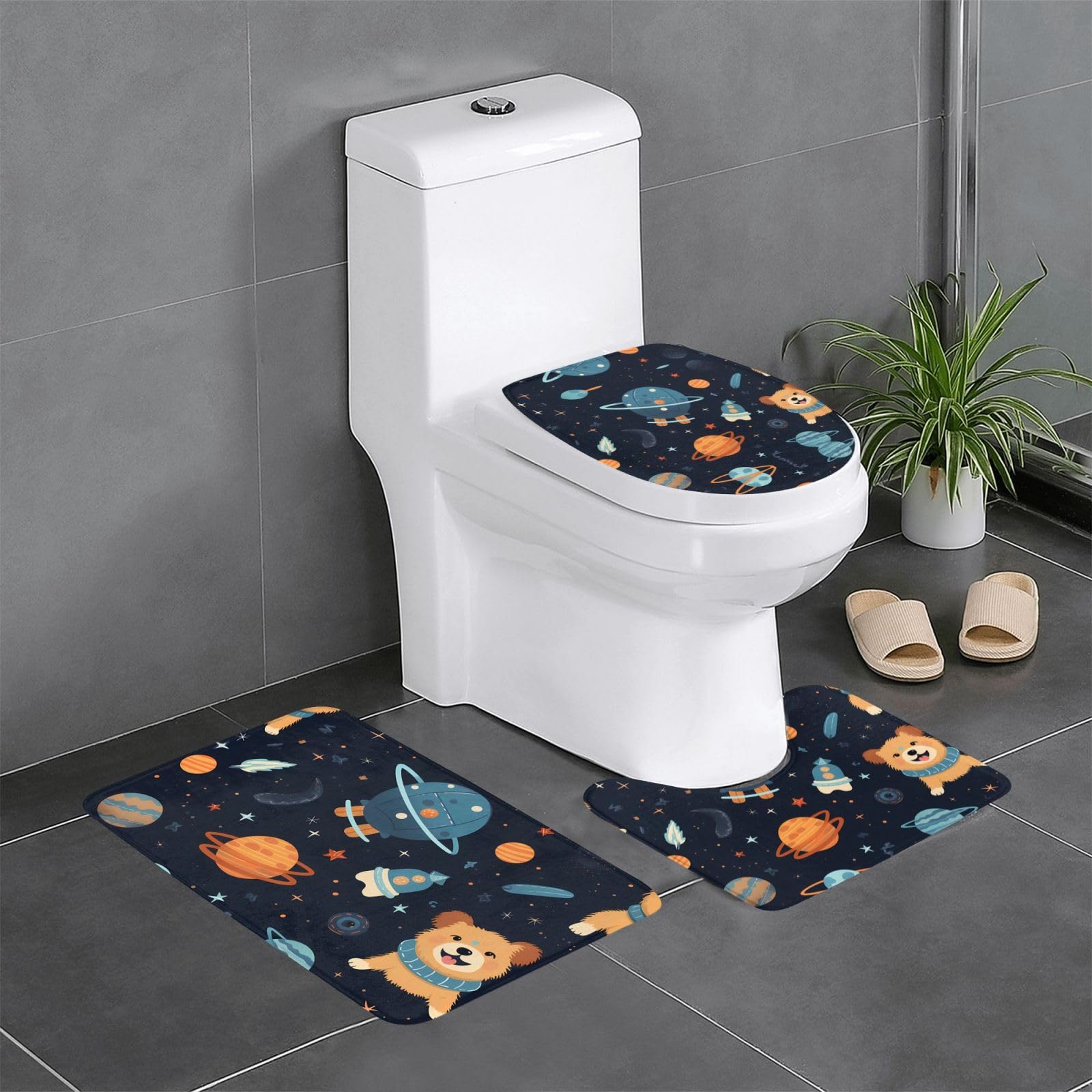 Tapis de salle de bain antidérapants rectangulaire en U et O motif Space Dog 61x40,6 cm