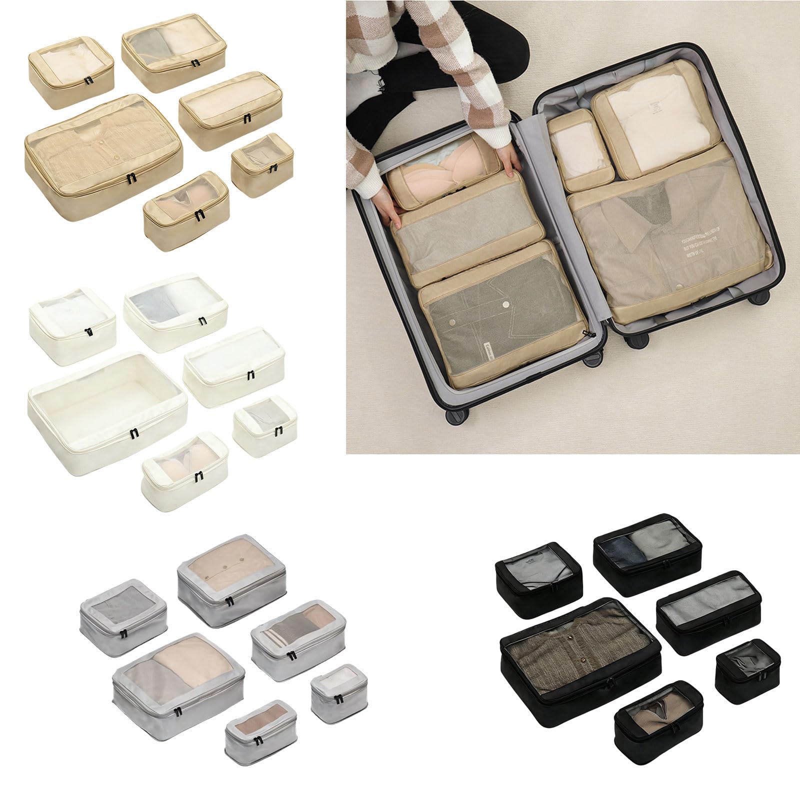 Confezione da 6 cubi Pieghevoli per imballaggio Vestiti Realizzati in Robusto Tessuto Oxford per organizzatori Viaggio Traspiranti e ordinati