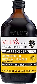 Willy's ACV Organic Probiotic Apple Cider Vinegar with Mother for Gut Health - with Turmeric & Eureka Lemon 16.9 fl oz