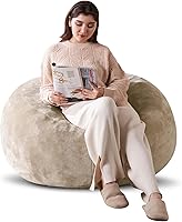 Vista 37 de Puf de 3 pies, puf con relleno, espuma viscoelástica altamente resistente, puf redondo de felpa, mueble para sala moderna, silla de lectura de ocio