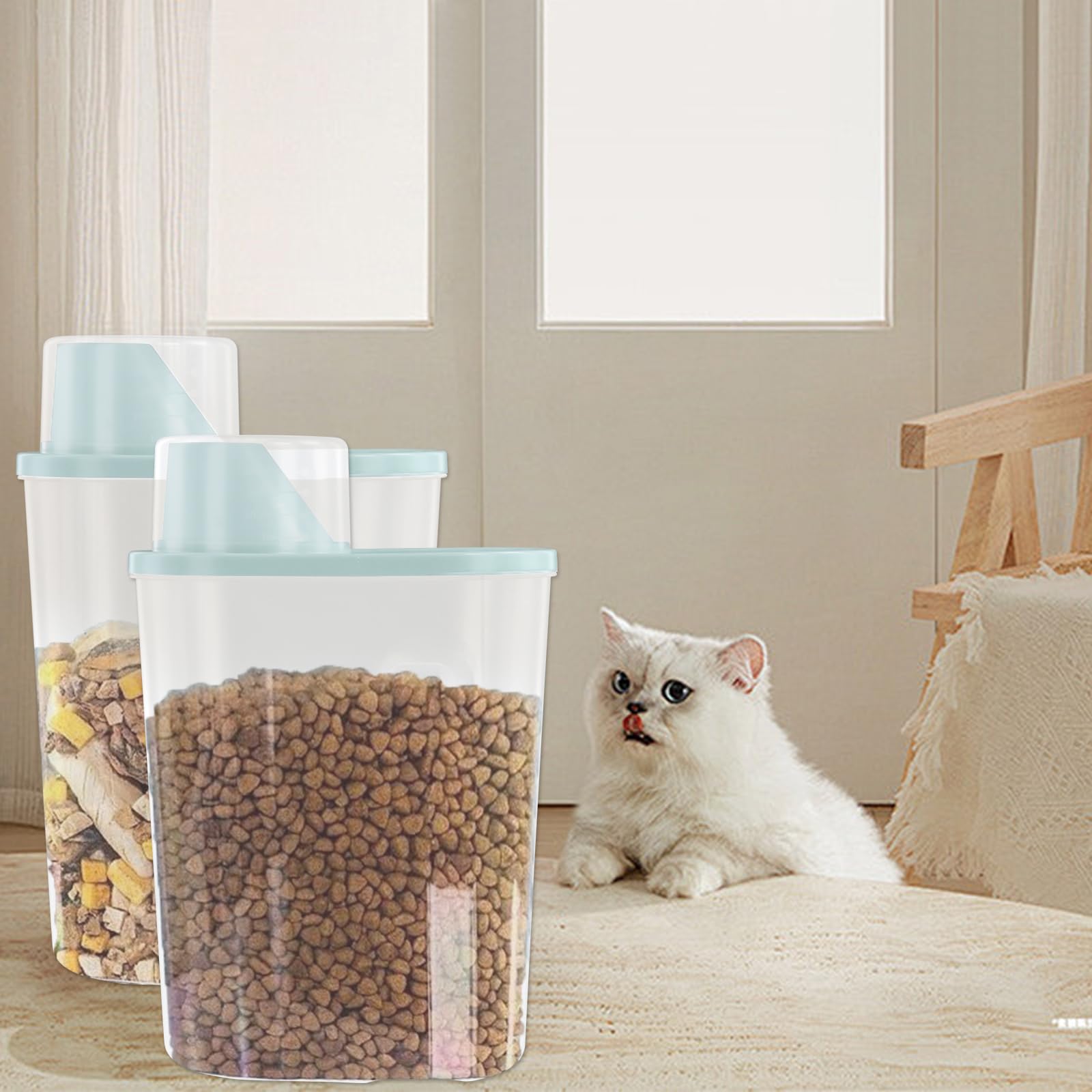 Dokeno 2PCS Contenedor Pienso 2,5 L, Contenedor Comida Perro con Vaso Medidor, Recipientes Herméticos para Comida para Perros, Envase de Plástico, para Cereales, Arroz, Perros, Gatos (26 * 15 * 8cm)