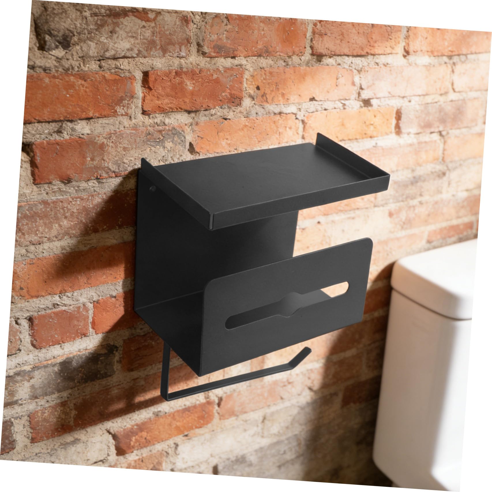Toyvian Portarotolo Robusto da Parete di Carta Igienica in Acciaio al Carbonio con Doppio Ripiano con Spazio Extra e Funzionale per Bagno Moderno