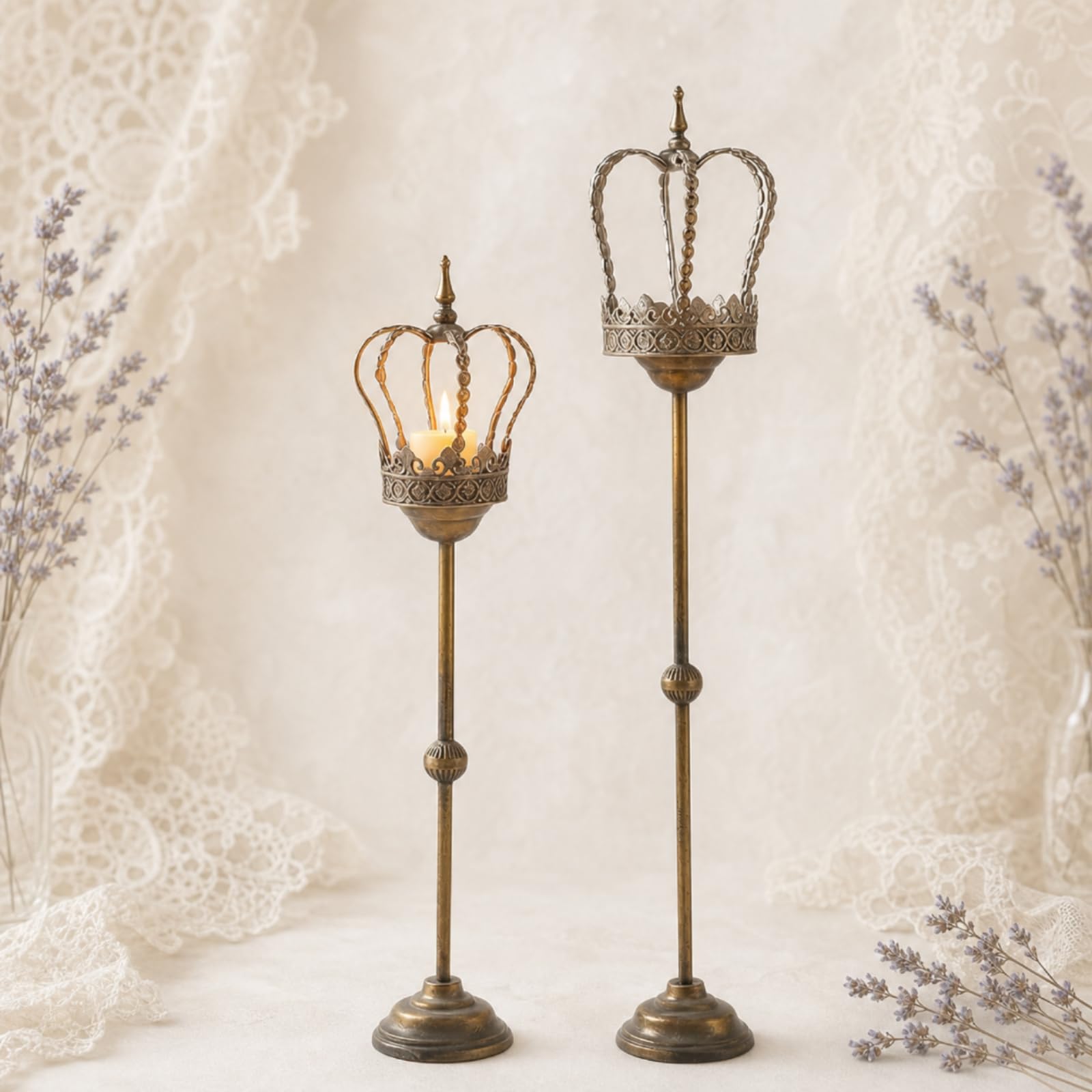 Portacandele con Base per Candela, Modello A3294, Stile Retro Vintage, Altezza 107 Cm, Diametro 23 Cm
