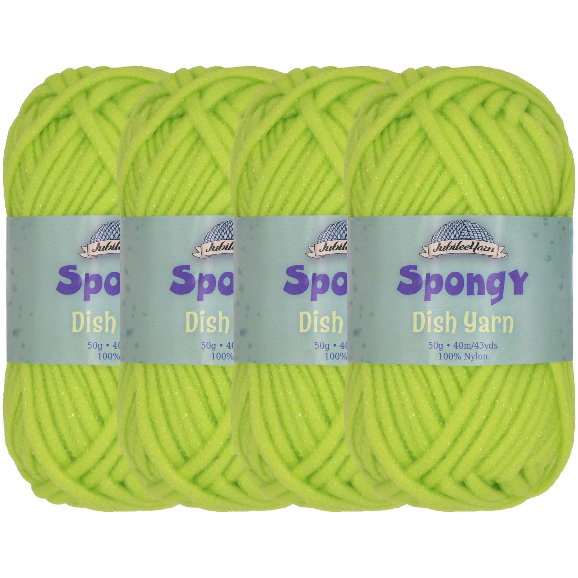 JubileeYarn Spongy Dish Yarn - Worsted Nylon Dishcloth - 50g/Skein - Lime Green - 4 Skeins