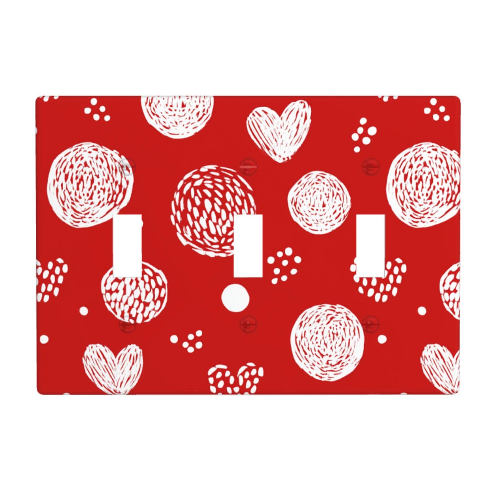 Abstract White Circles and Dots On Red Light Switch Covers 3 Gang Triple Toggle Wall Plate Switchplate Electrical Faceplate for Bathroom Kitchen Bedroom Decor
