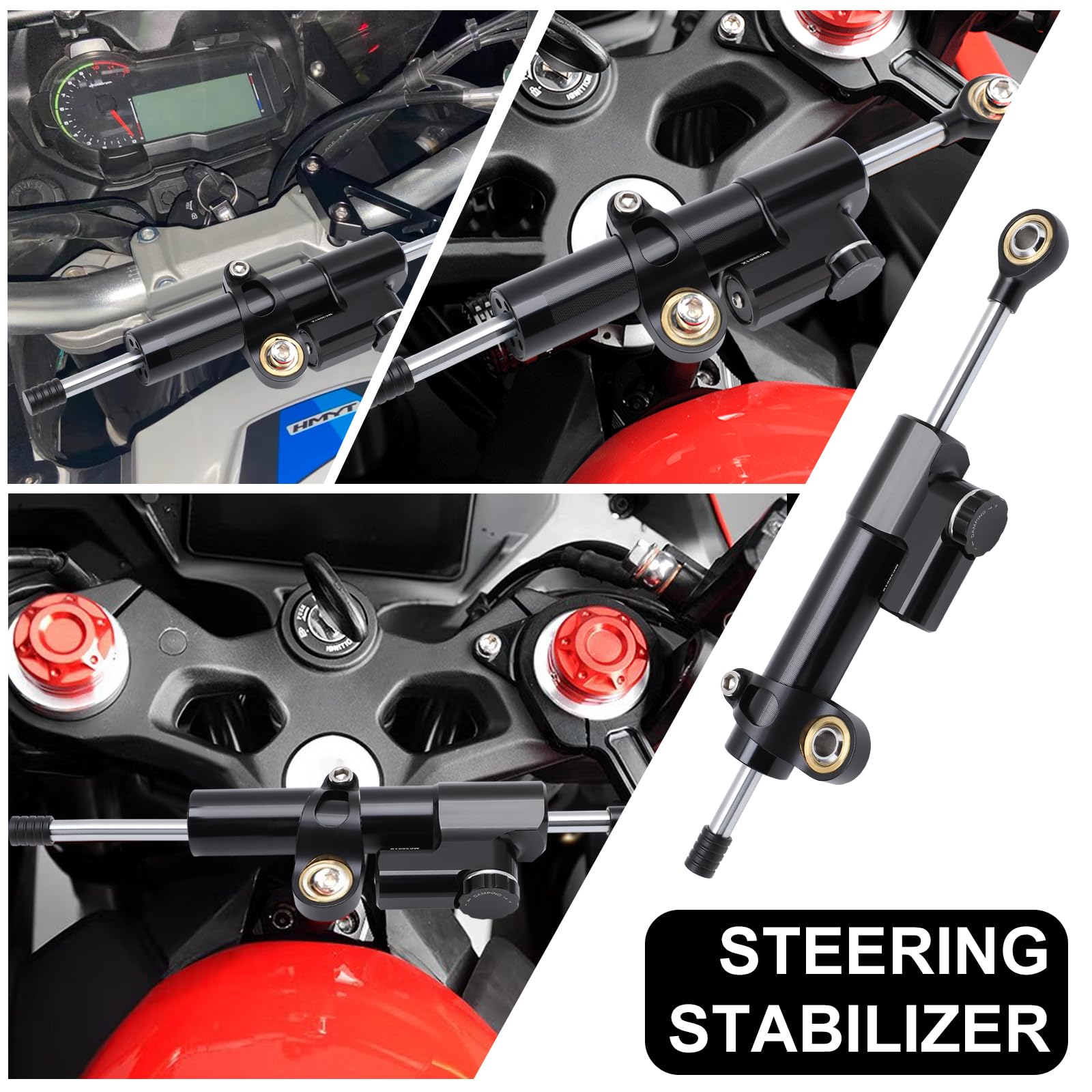 KIMISS Amortisseur de direction avec support, stabilisateur de direction universel en aluminium pour moto, contrôle de sécurité inversé linéaire