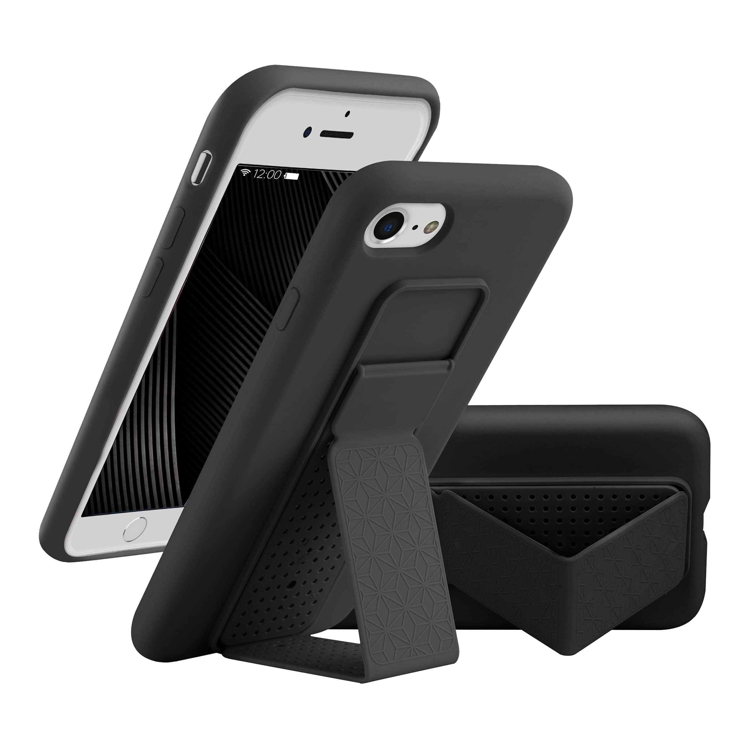 Photo 1 of LAUDTEC Silicone Kickstand Case Compatible with iPhone 7/8/SE, Vertical and Horizontal Stand Hand Strap Metal Kickstand Cover, Flexible Soft Liquid Silicone Stand Case for iPhone 7/8/SE (Black)