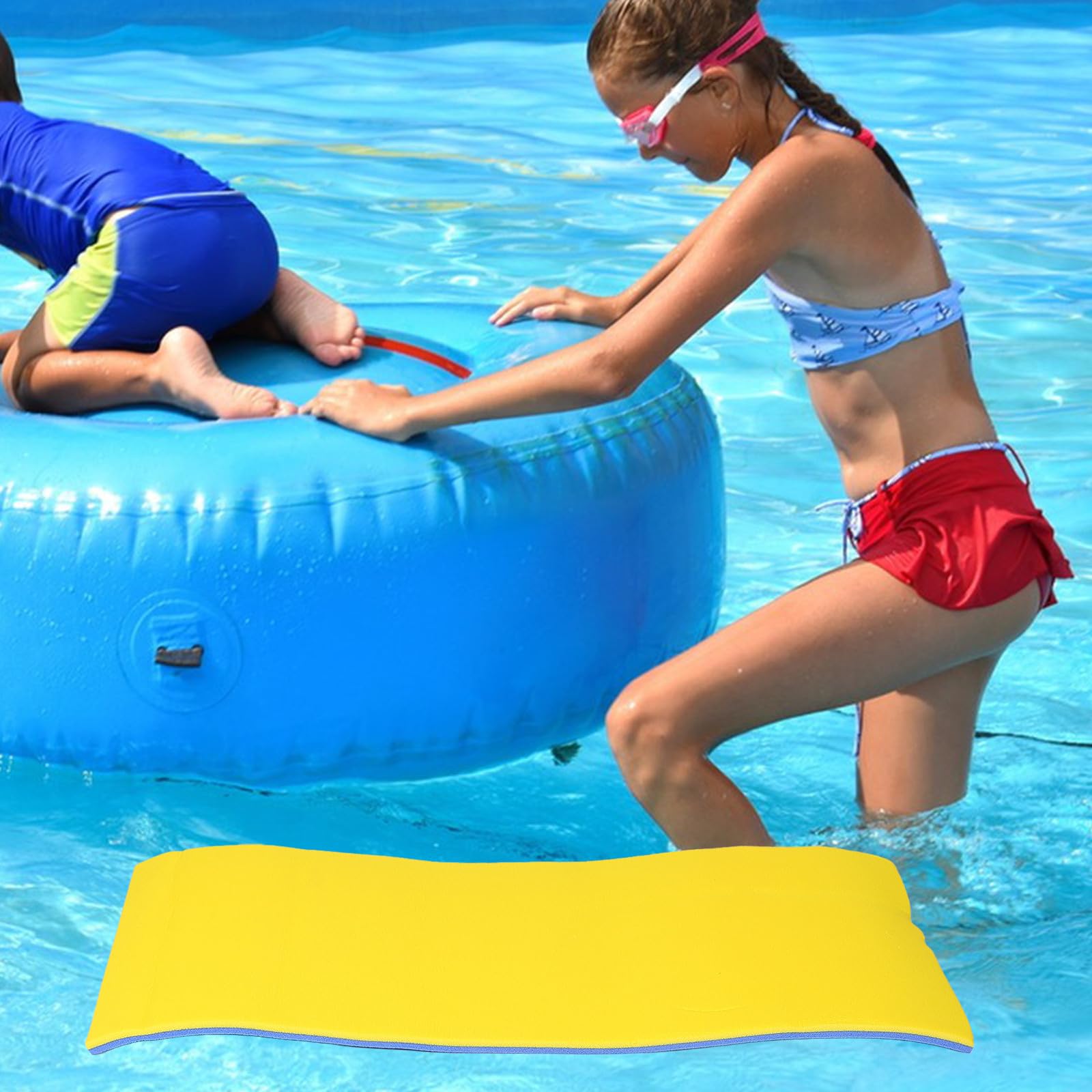 GALPADA Colchoneta Flotante de Espuma para 110X40X22 CM Azul y Amarillo Doble Capa Esterilla Flotante de Nenúfares para Piscina y Actividades Acuáticas en Lagos y Parques Acuáticos