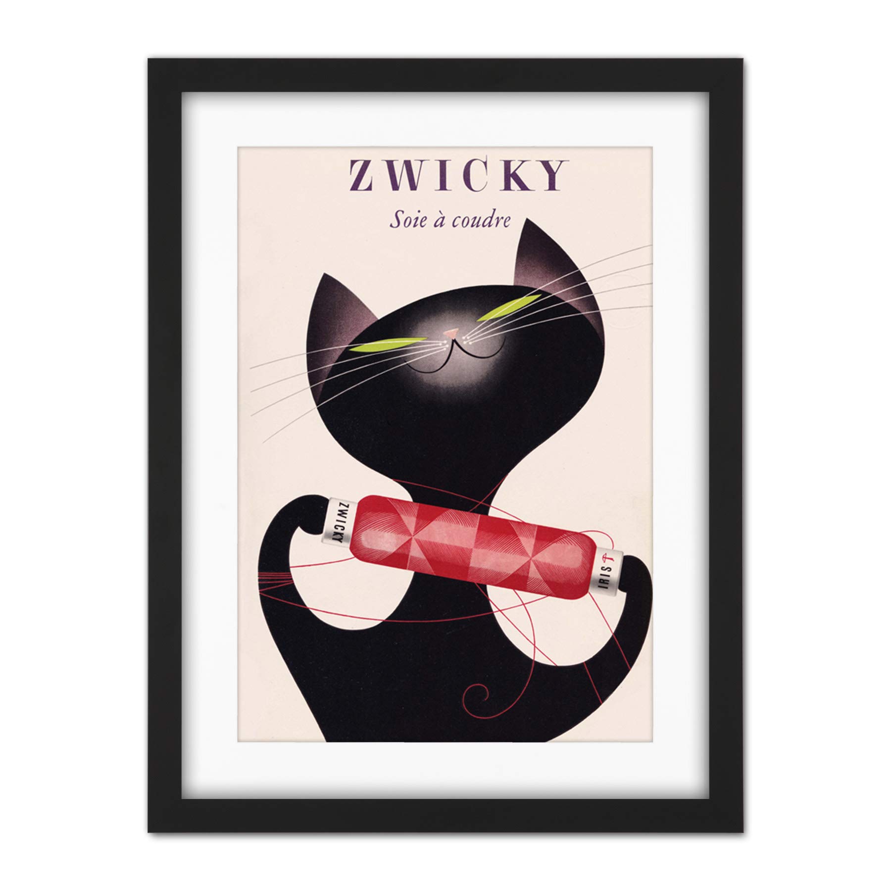 Wee Blue Coo Zwicky Cotton Switzerland Black Cat Artwork Framed Wall Art Print 18X24 Inch