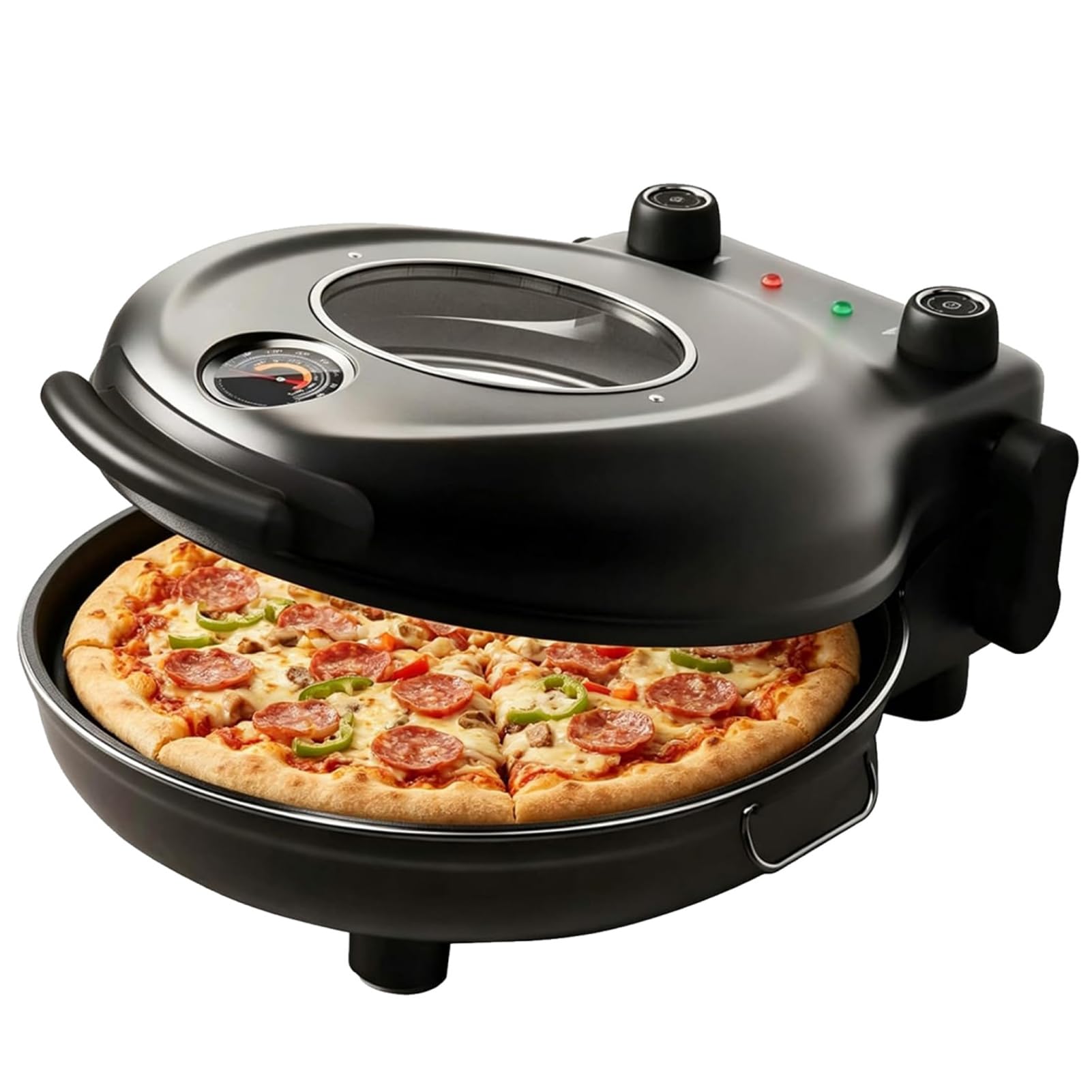 Four à pizza électrique 1200 W, 420 ℃ à haute température avec pierre de cuisson de 30,5 cm, double contrôle de la température et fenêtre de visualisation pour crêpes et crêpes