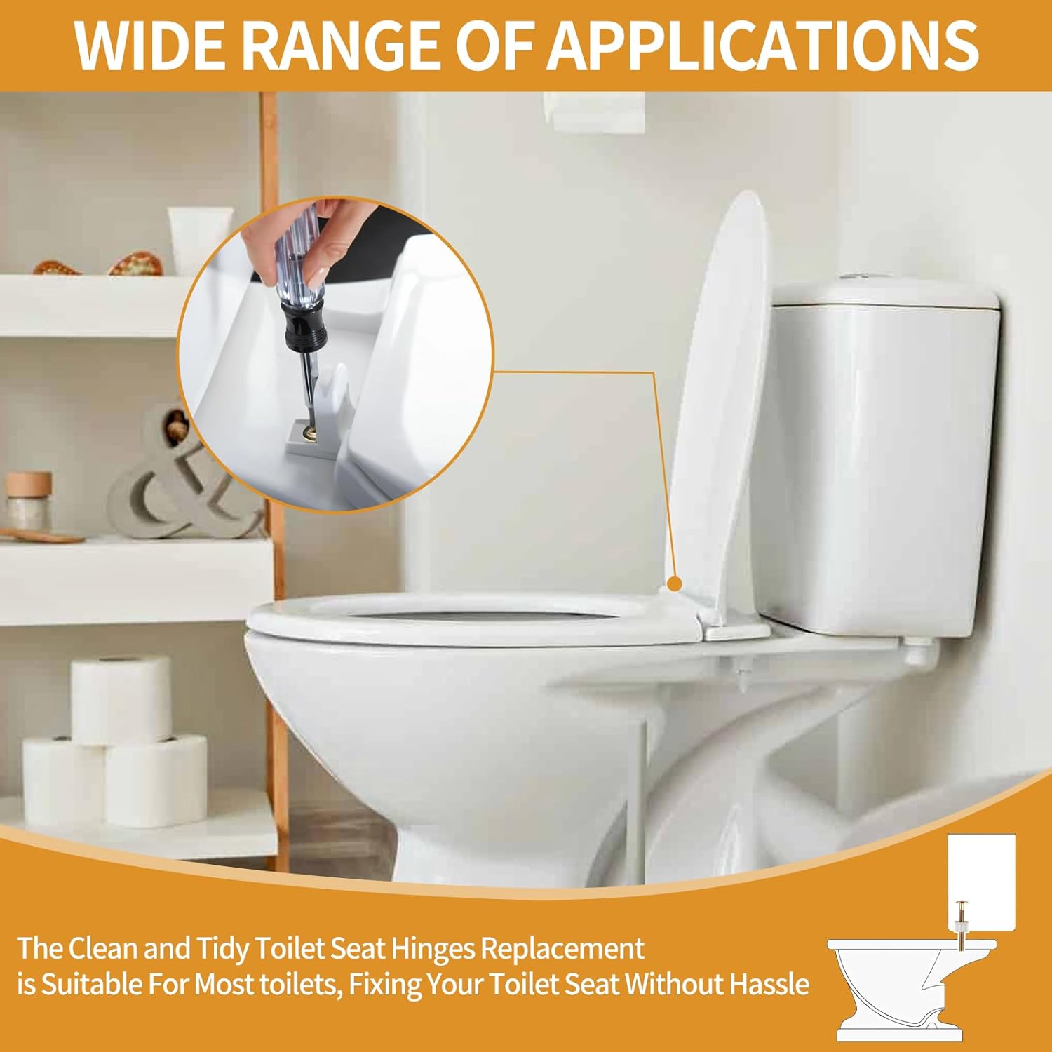 2PCS Toilet Seat Screws Replacement Kit - Heavy Duty Bolts with Plastic Nuts & Metal Washers