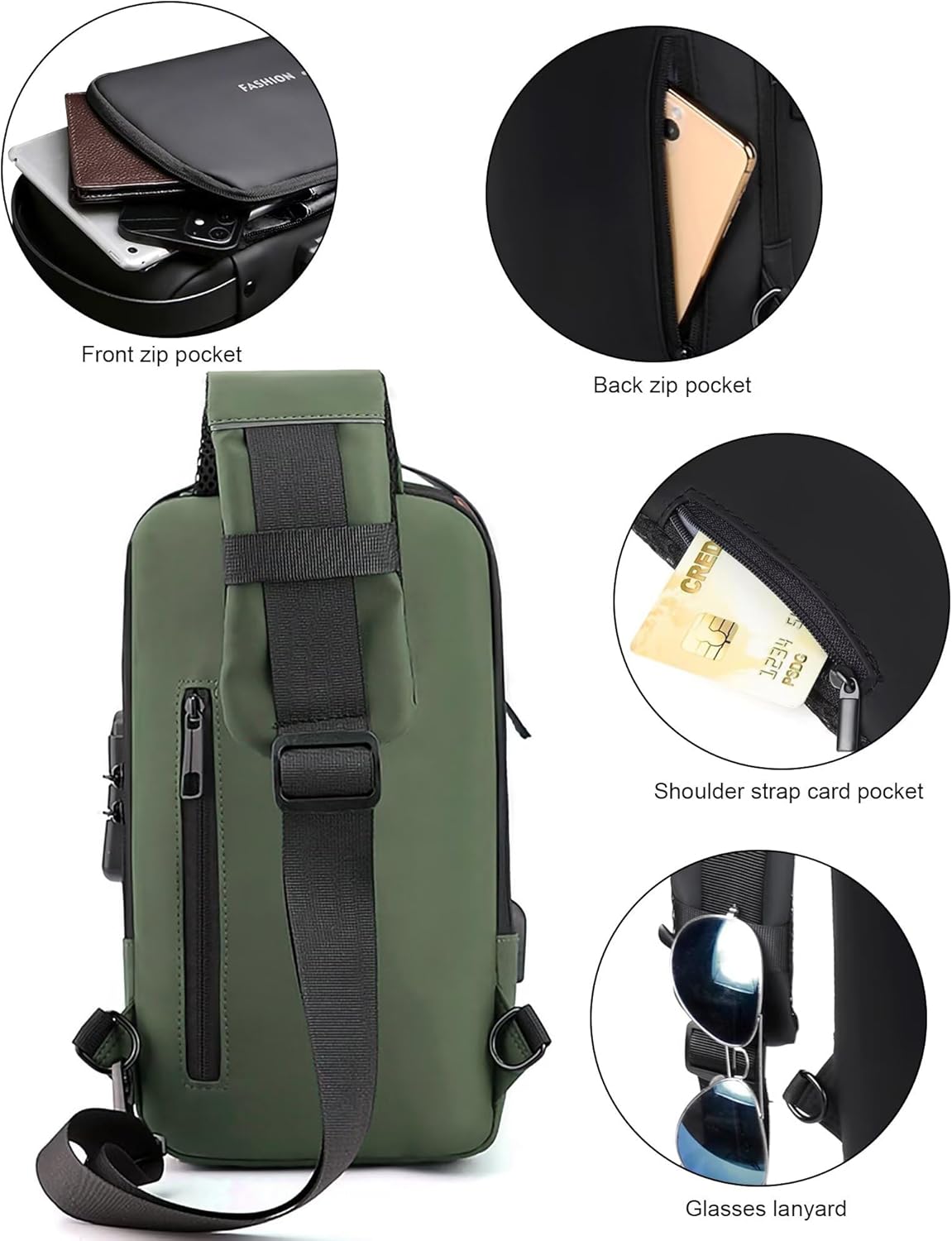 Sling Bag for Men Women, Anti-theft Crossbody Bags with USB Charging Port Waterproof Crossbody Sling Backpack Shoulder Bag for Hiking Cycling Running Travel - Image 3
