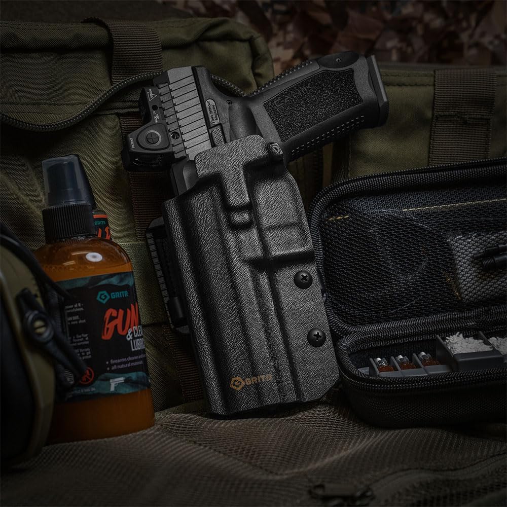 GRITR OWB Kydex RH/LH Gun Holster Fits Canik TP9/METE/RIVAL Series - Excluding MC9 Models - EDC Pistol Accessory w/Optic Cut, Adjustable Retention & Cant, Compatible w/Safariland QLS/G-Code RTI