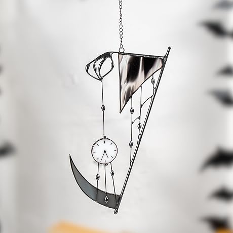 Halloween Stained Glass Window Hanging: Death Clock Grim Reaper