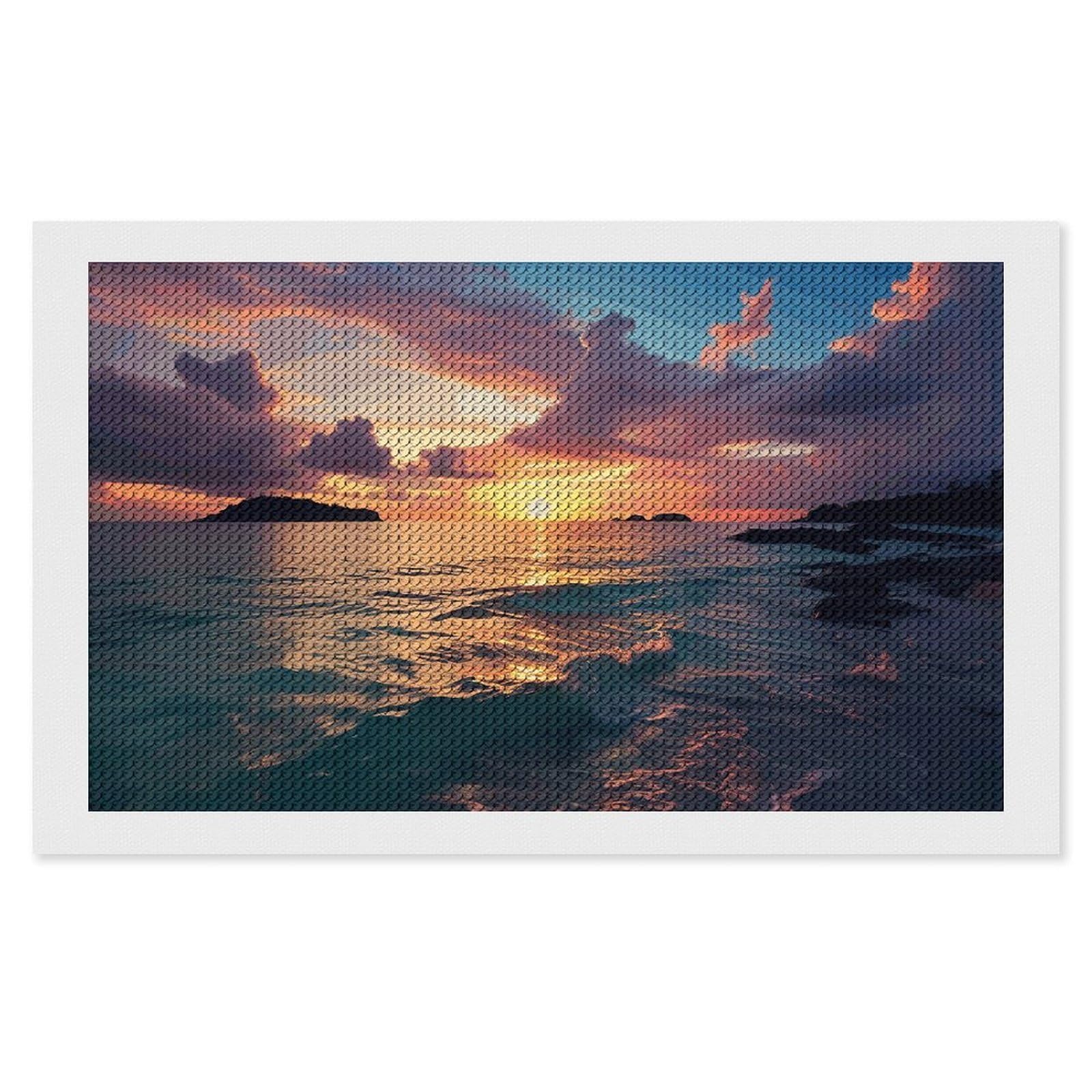 NONHAI Diamond Painting Kits for Adults - DIY Diamond Art Kits for Beginners - Full 5D Paint Drill Diamond Dots Paintings- Ocean and Sunset Diamonds Pictures Gem Art and Craft Wall Decor 12"x20"