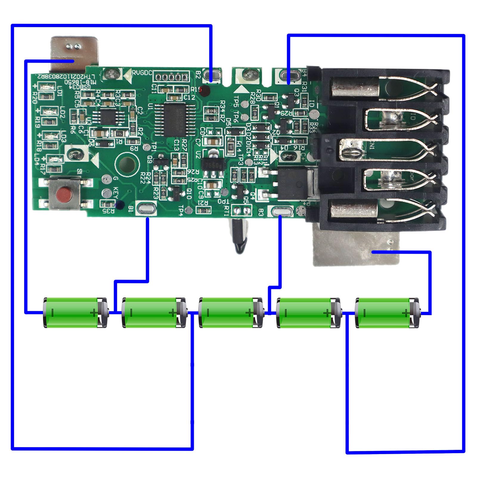 Aernair PCB Board Charging Protection Circuit Board Compatiable With M18 18v 48-11-1850 48-11-1840 48-11-1852 48-11-1828 48-11-1820 48-11-1815 1811, Battery Replacement Rebuild Kit PCB Repair