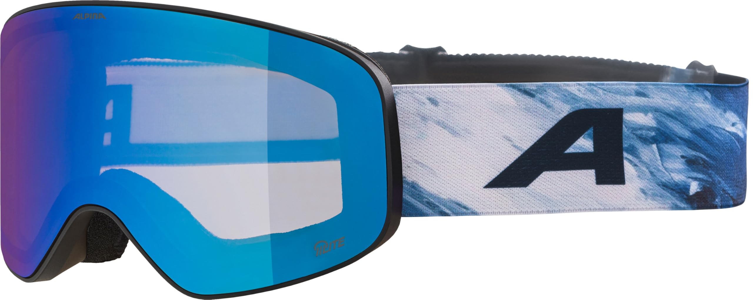 ALPINA Slope Q-Lite - Maschera da sci alla moda per uomo e donna, Anti-Fog, circolazione dell’aria efficace, lente specchiata, black-blue matt