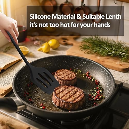 Miniatura 2 de Juego de utensilios de cocina de silicona, resistentes al calor de 446 F con espátula ranurada, pinzas, batidor, cucharas, espátulas, cepillo,