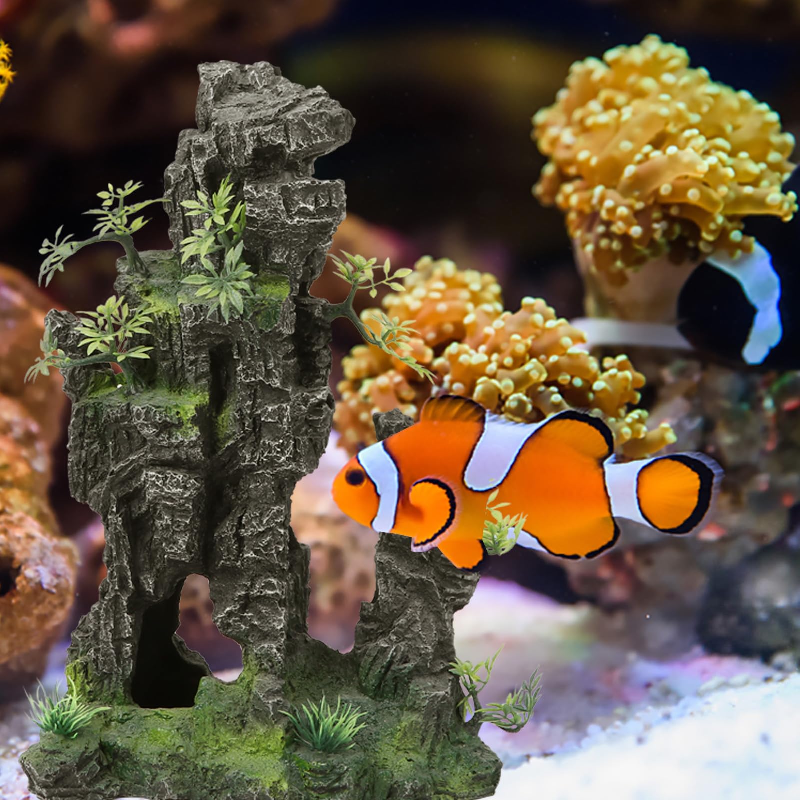Aquarium Felsornament aus Bruchfestem Harz Realistische Steingarten Dekoration in Naturstein Optik Unbedenklich für Fische für Aquarium Landschaft und Schreibtisch Deko