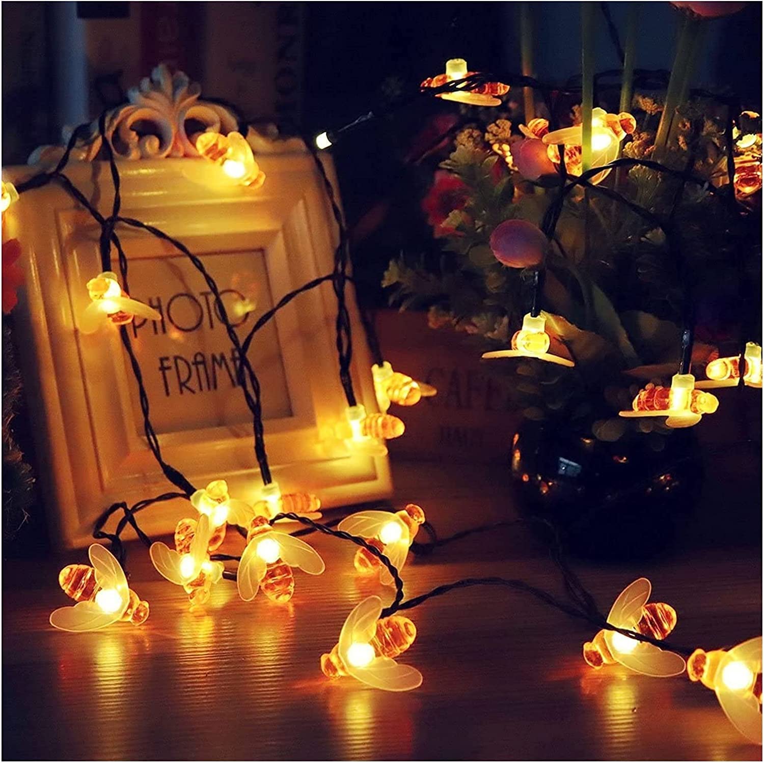 [2 Packungen] Solar-Gartenlichterkette, Honigbienen-Lichterkette, 7 m, 8 Modi, 50 LEDs, wasserdicht, für den Außen- und Innenbereich, Gartenbeleuchtung für Zaun, Weihnachten, Urlaub (warm Weiß)