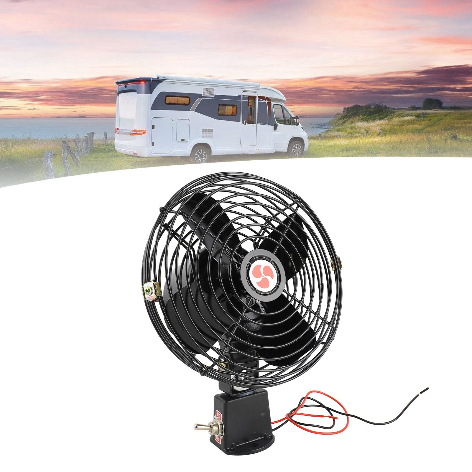 Wentylator Samochodowy 12 V, Wytrzymały Metalowy Wentylator Chłodzący z 2 Prędkościami do Samochodów Ciężarowych, Pojazdów Kempingowych, łodzi i Autobusów (6 cali)