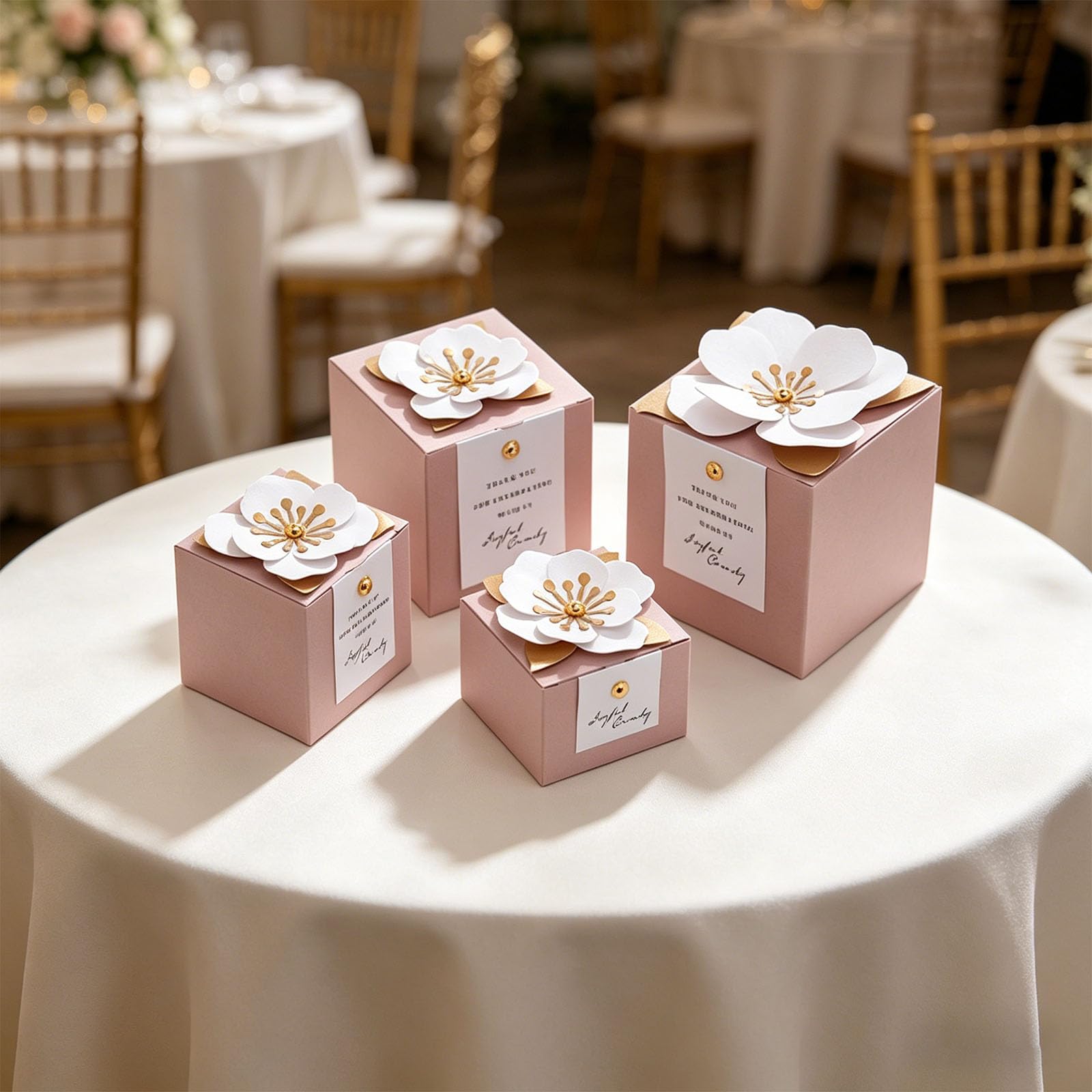 Caja de regalo de dulces florales para celebraciones de bodas y momentos importantes con delicados diseños de pétalos Bonos para recepción de bodas