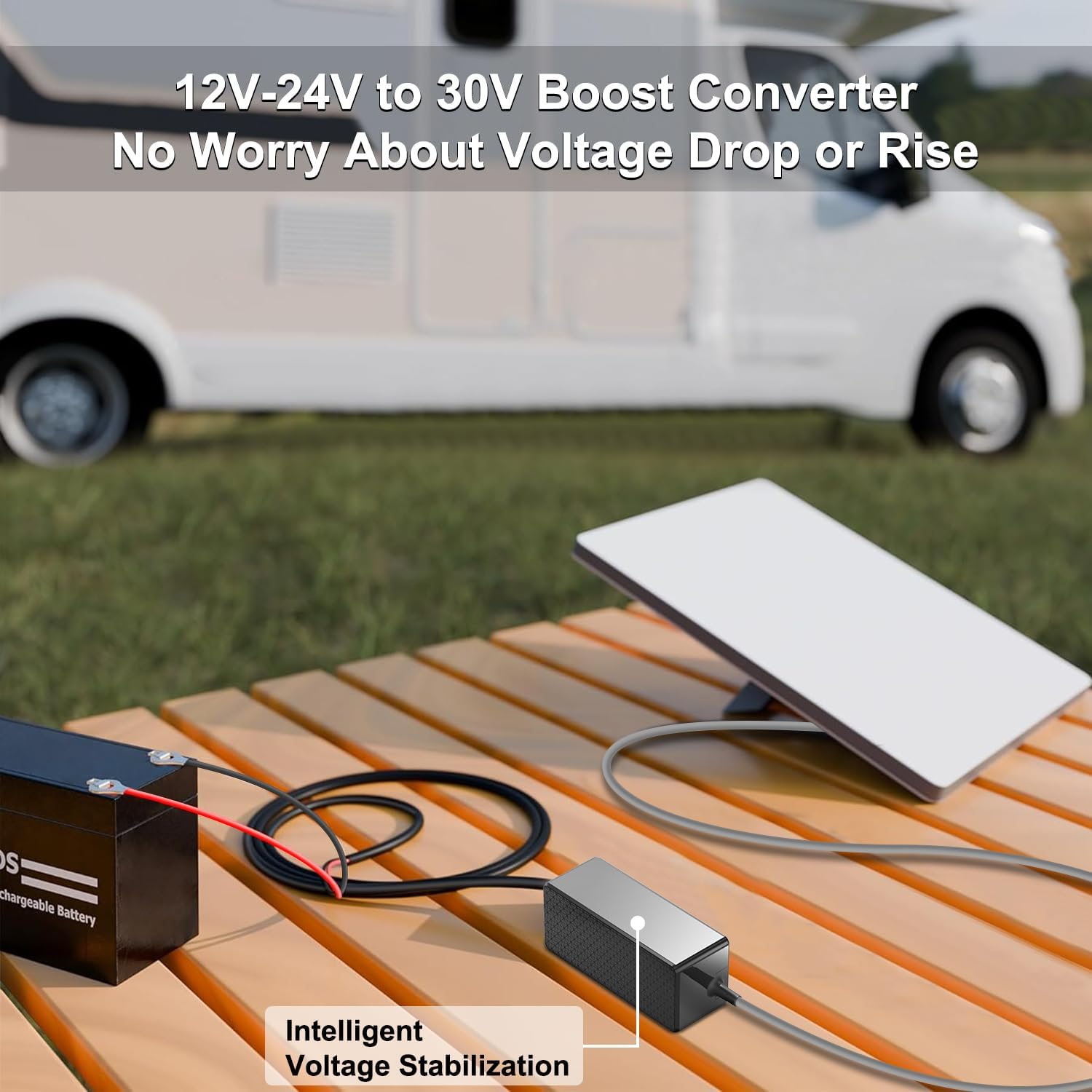 HKY Starlink Mini 12V Battery Adapter with Ultra Compact Step Up Converter, Battery O Ring Cable (9V-32V Max Input) to Stable 30V/2A Output StepUp Booster with 10FT DC Cable for Starlink Mini