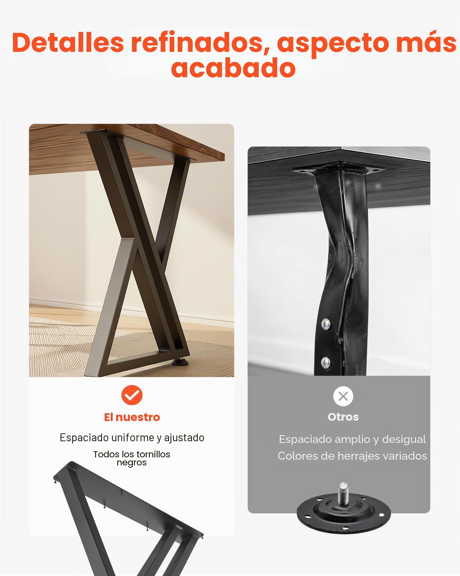 VEVOR Patas de Mesa en Forma de Z de Acero al Carbono, 740 x 610 mm, Capacidad Máxima 1000 kg, Juego de 2 Patas con Kit de Herrajes para Muebles, Oficina, Banco de Trabajo, Mesa de Bar y Escritorio