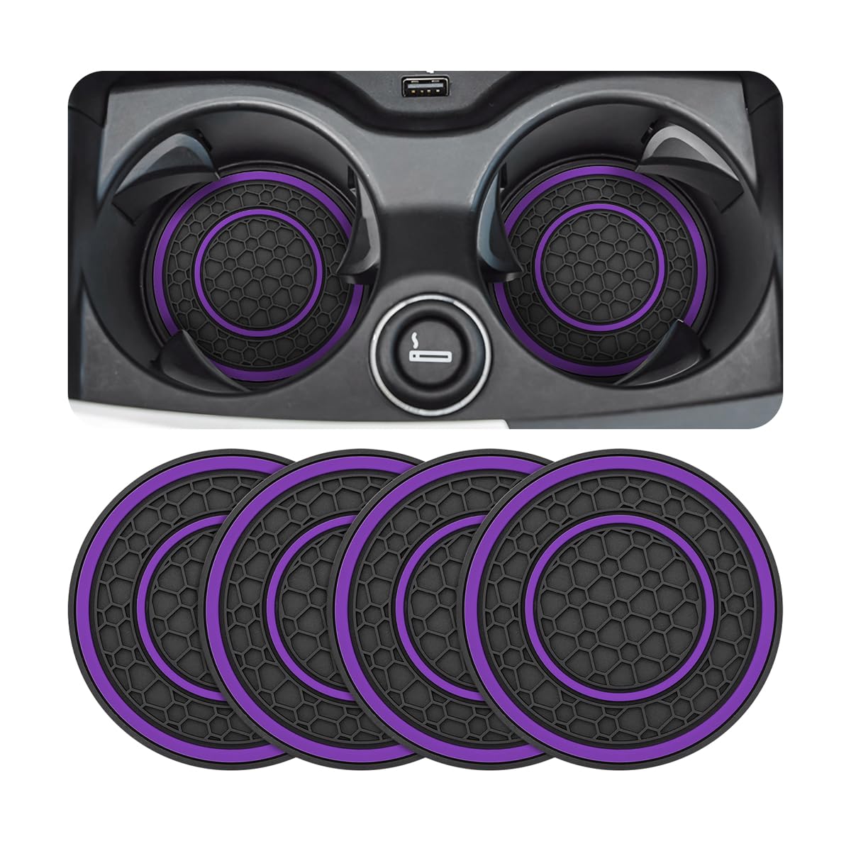 Osilly 4PCS 2.75 Inch Silicone Anti-Dust Cup Holder Coasters, Black/Purple