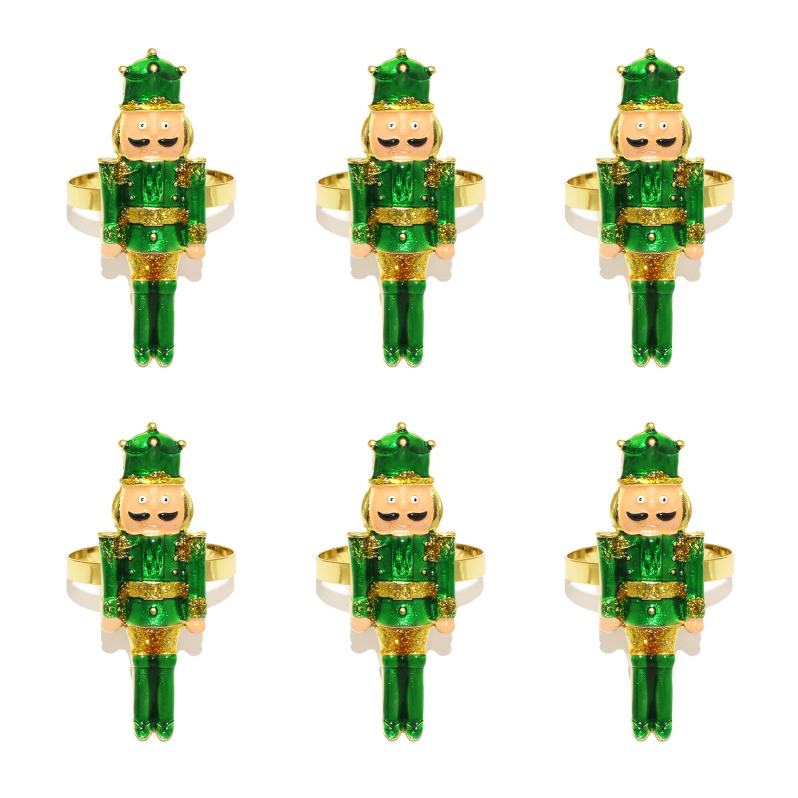 Christmas Soldier Nutcrackers 6Pcs Alloy Napkin Rings for Festive Table Setting Decorations Holiday Family Gathering Tableware