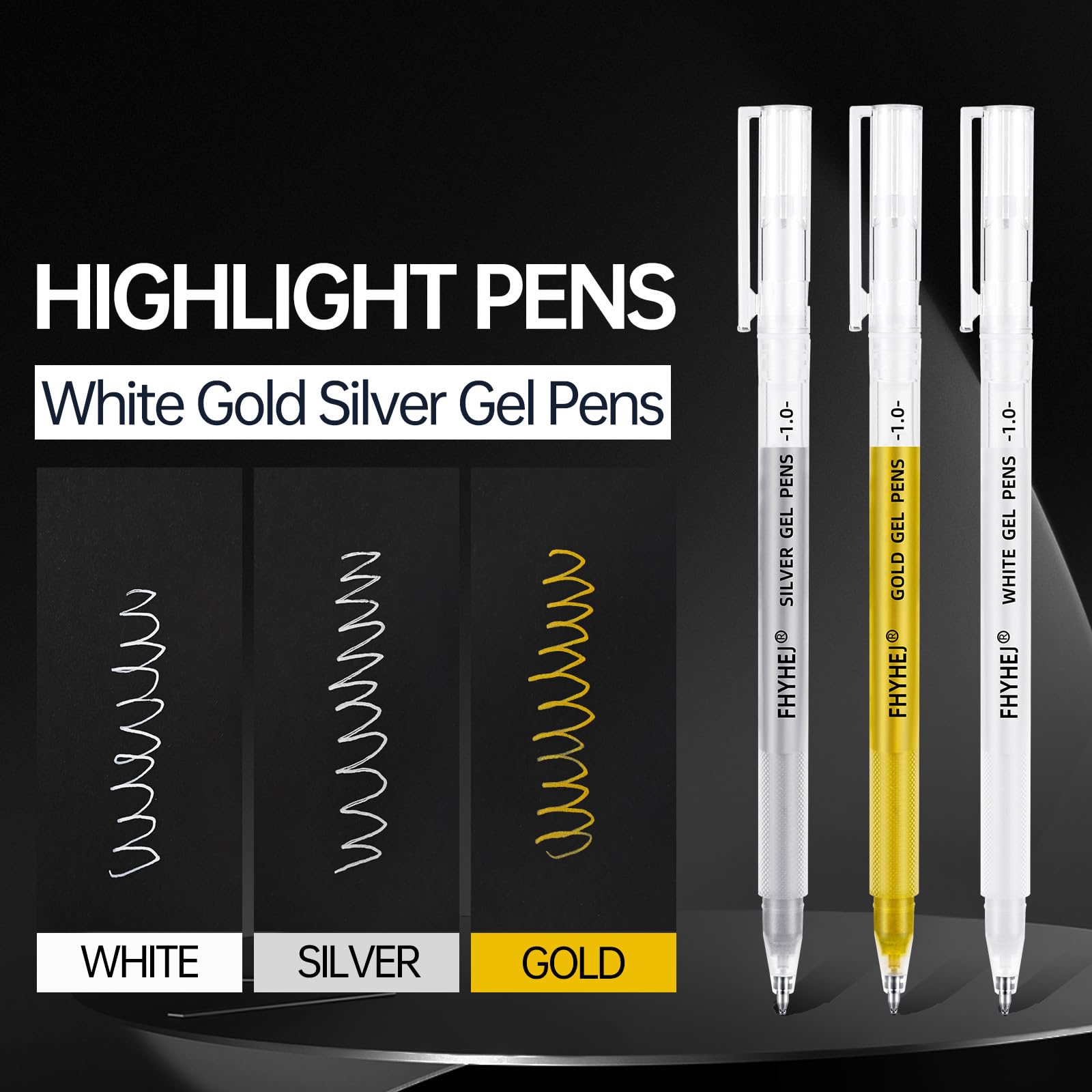 Fhyhej Gold Silver White Gel Pens 1 0mm Fine Point Gel Ink Pen Archival Ink Pens for Black — view 2