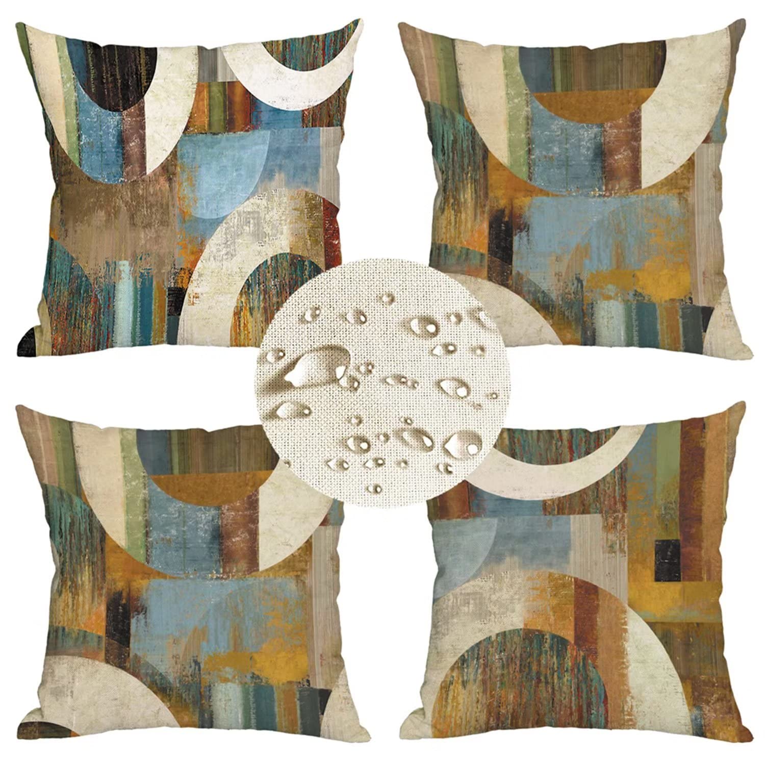 Lot de 4 Housses de Coussins 80x80cm coussins décoratifs L'abstraction nordique Taie Oreiller en Lin Imperméable Taie d'oreiller avec Fermeture éclair Invisible pour Coussins de Canapé Extérieur C92
