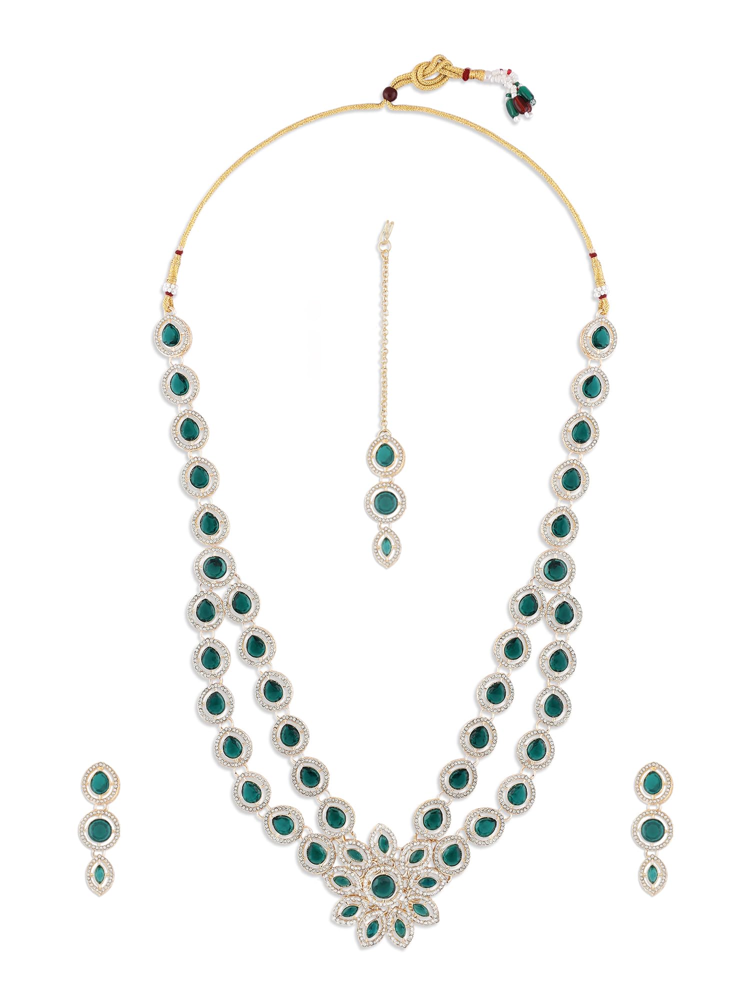 ZAVERI PEARLS Green Stones Austrian Diamonds Flower Center Piece Necklace Earring Maangtikka Set For Women-ZPFK17783 (B0CZXWL6PC) Amazon Price History, Amazon Price Tracker