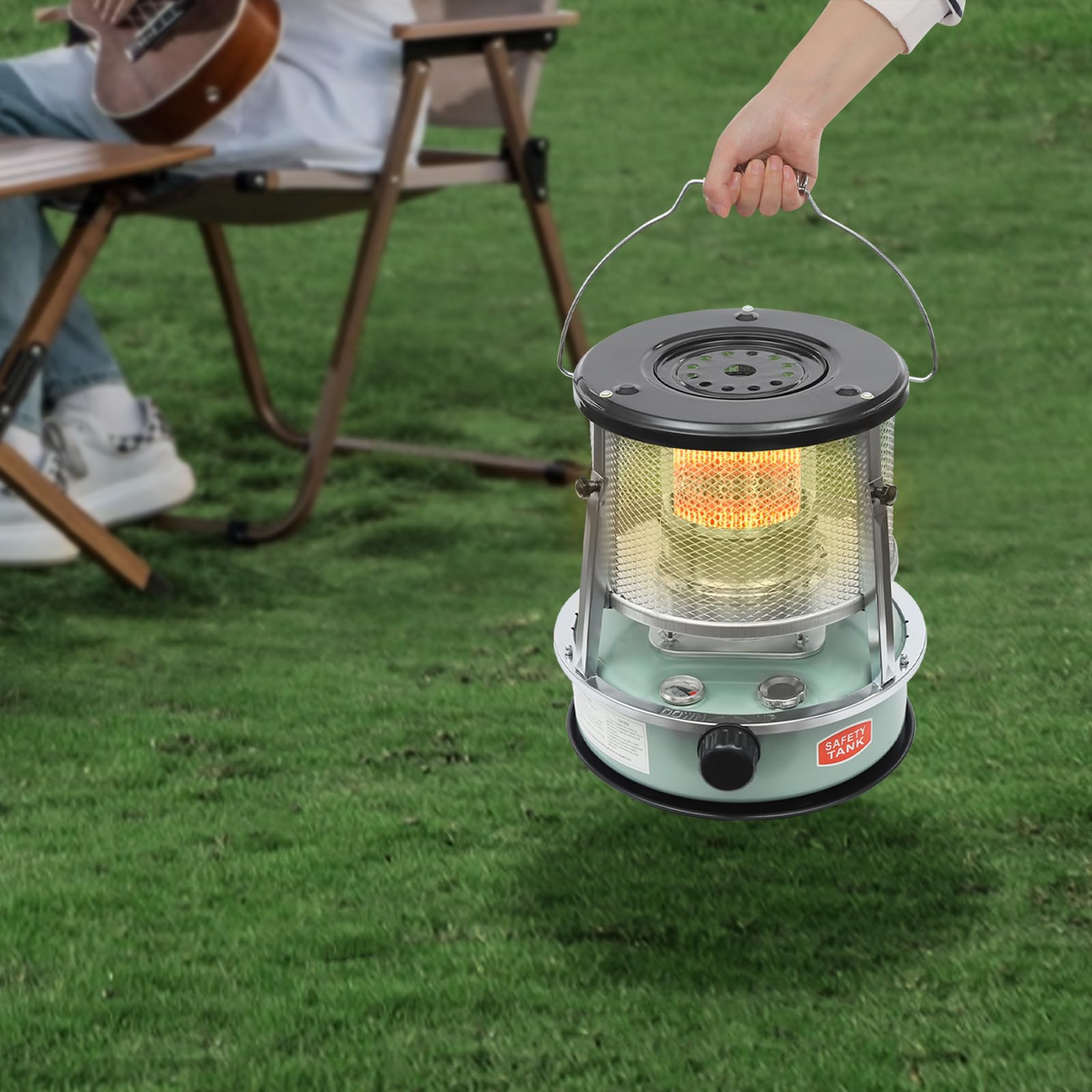 Stufa al cherosene 2600 W 4,6 L 9000 BTU stufa a petrolio verde portatile | Per garage ventilati, campeggi e aree scarsamente isolate, autoportante, carburante non incluso.