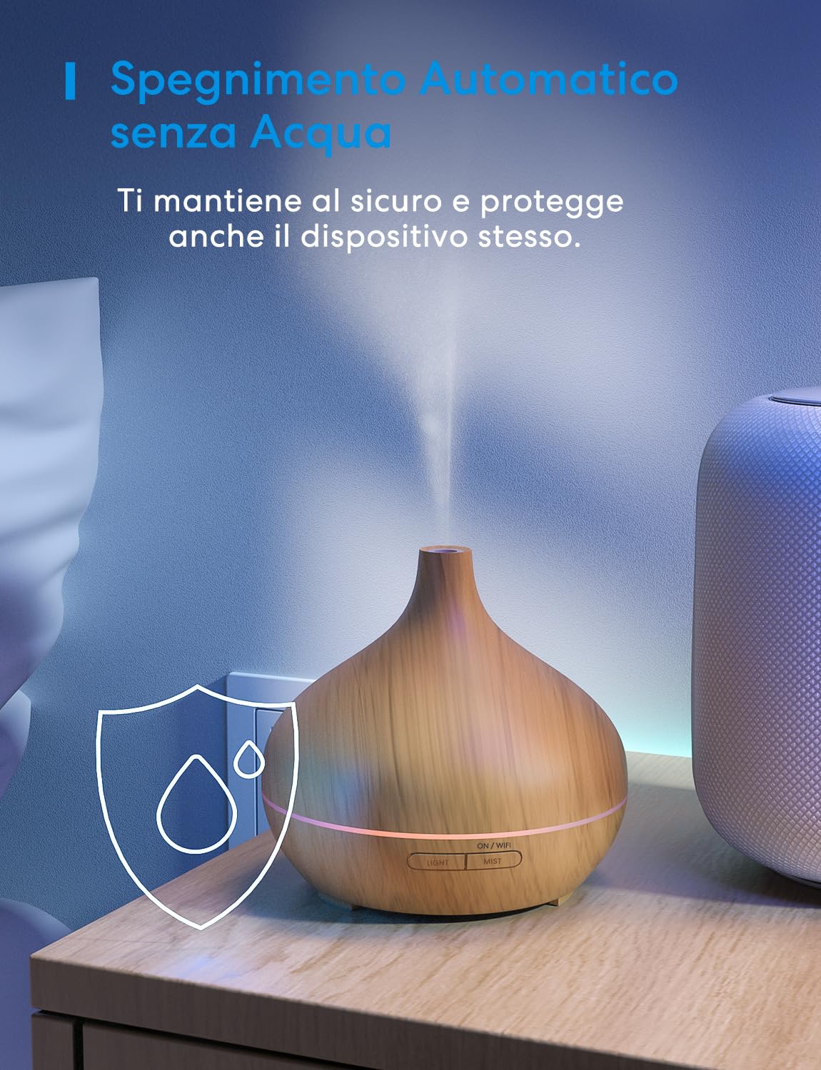 Meross Smart Diffusore di Oli Essenziali Mini | 400ML | Funzione di Temporizzazione | Controllo Remoto & Controllo Vocale | Intelligente Umidificatore | Compatibile con Apple Home, Alexa y Google Home