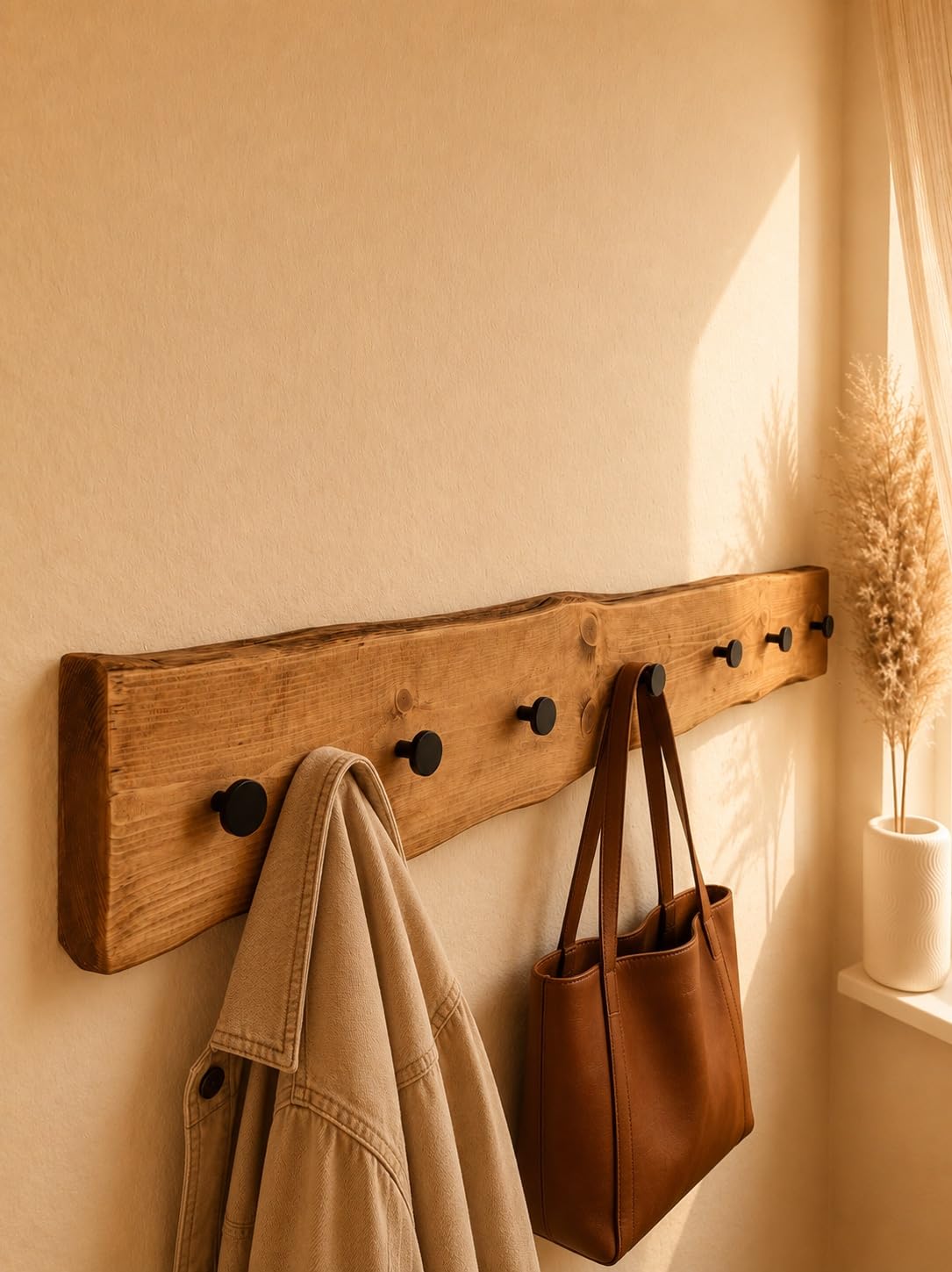 Rustikale Wandgarderobe Holz (Nussbaum / Schwarz, 100.0, Zentimeter)